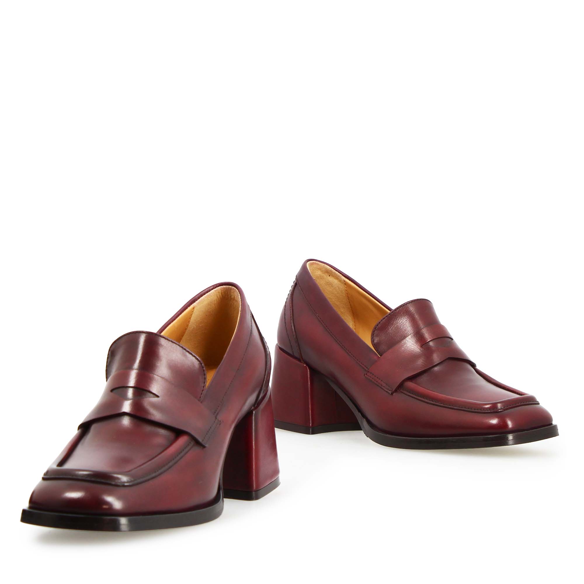 Leonardo Shoes Ottavia mocassini donna pelle bordeaux tacco 6cm