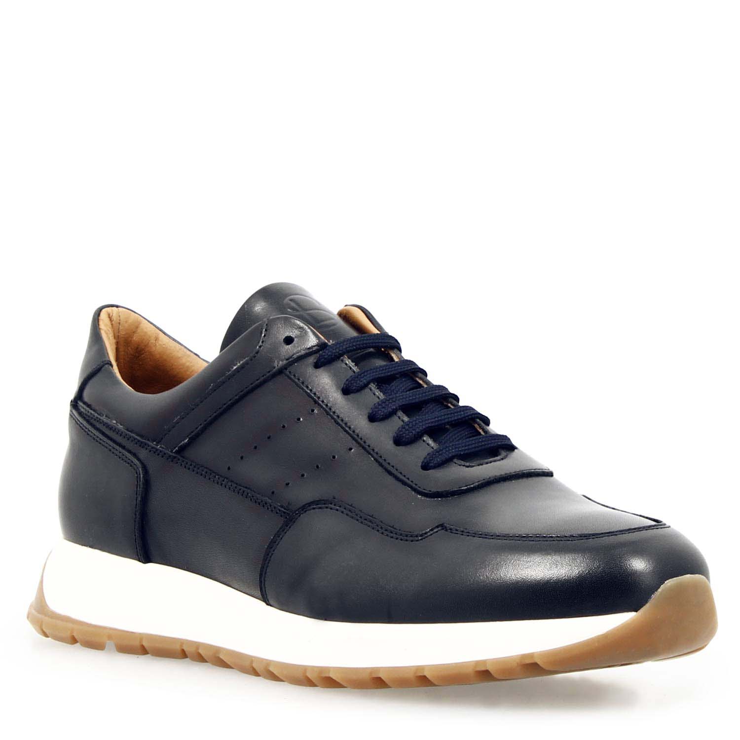 Leonardo Shoes Sneakers Uomo Ateneo pelle blu navy luxury