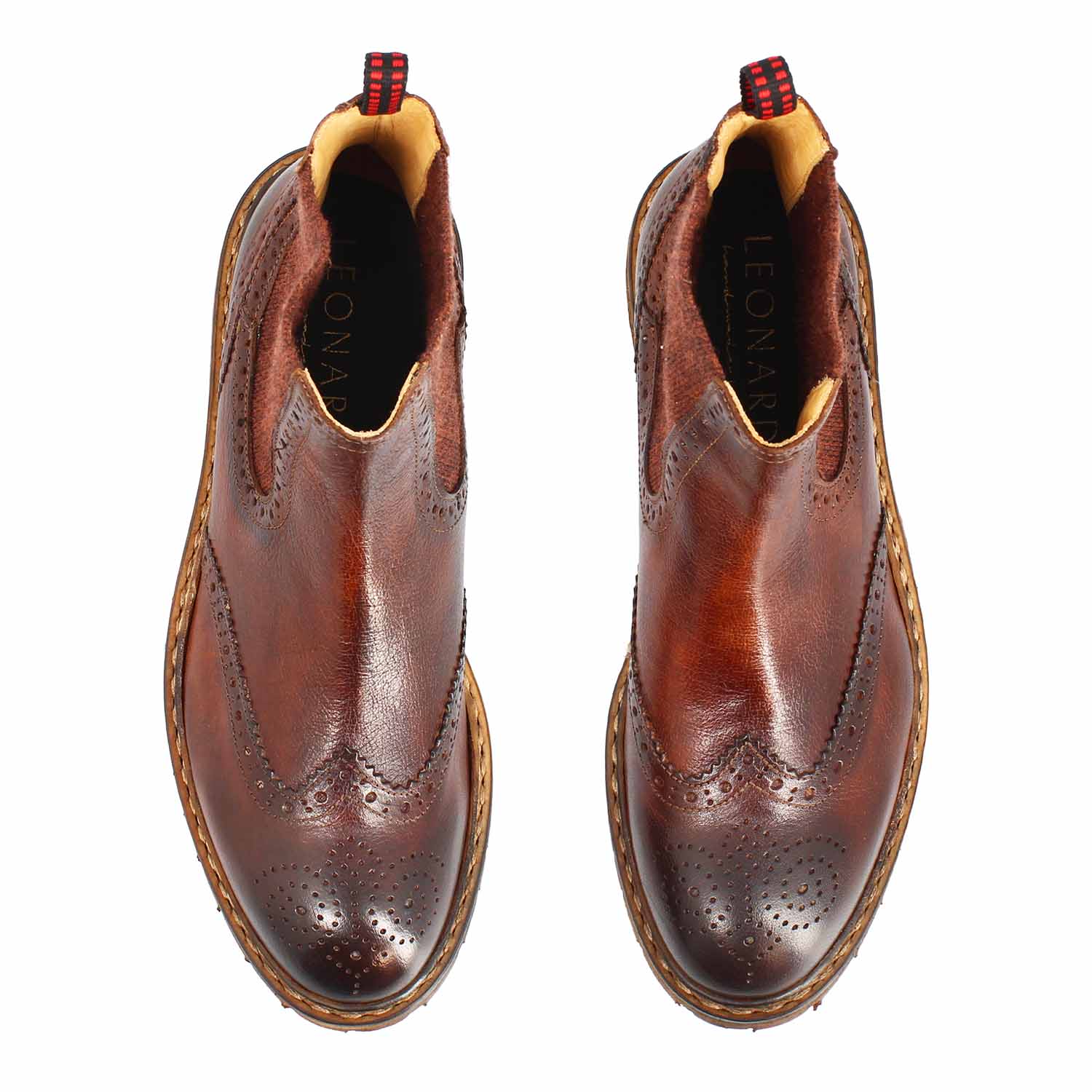 Leonardo Shoes Basilio Stivaletto Chelsea Brogue Pelle Marrone