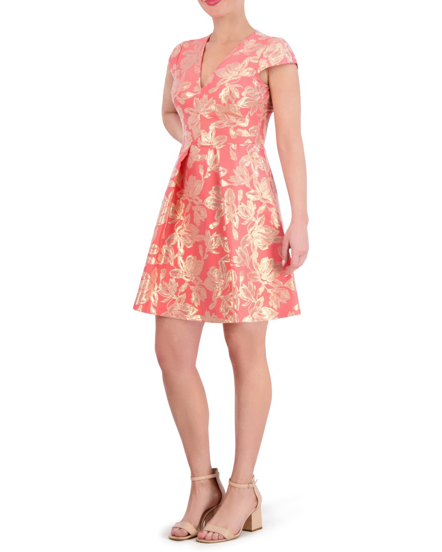 Vince Camuto Petite abito jacquard floreale svasato scollo V
