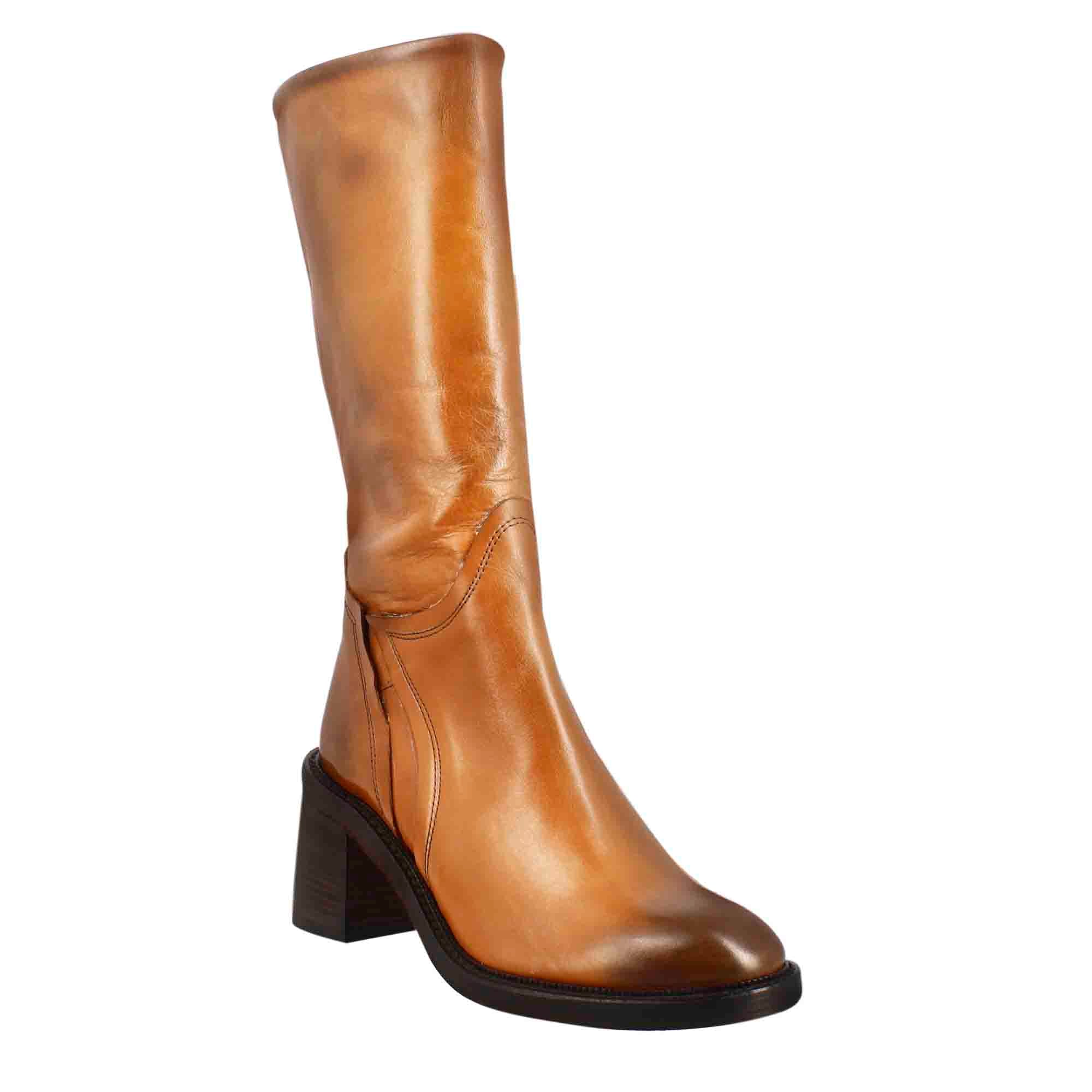 Leonardo Shoes Stivali Donna diver cuoio scuro tacco 5 cm
