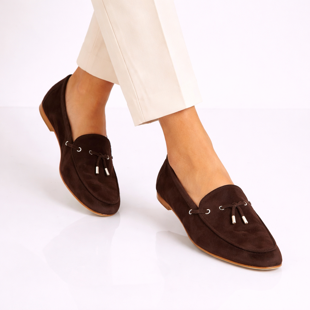 Leonardo Shoes Arsilia Mocassini Donna Camoscio Marrone Scuro