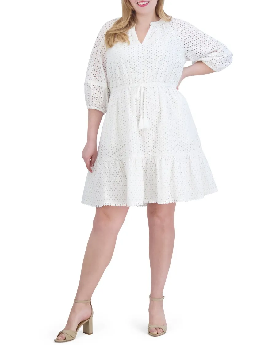 Vince Camuto abito svasato traforato cotone scollo a V