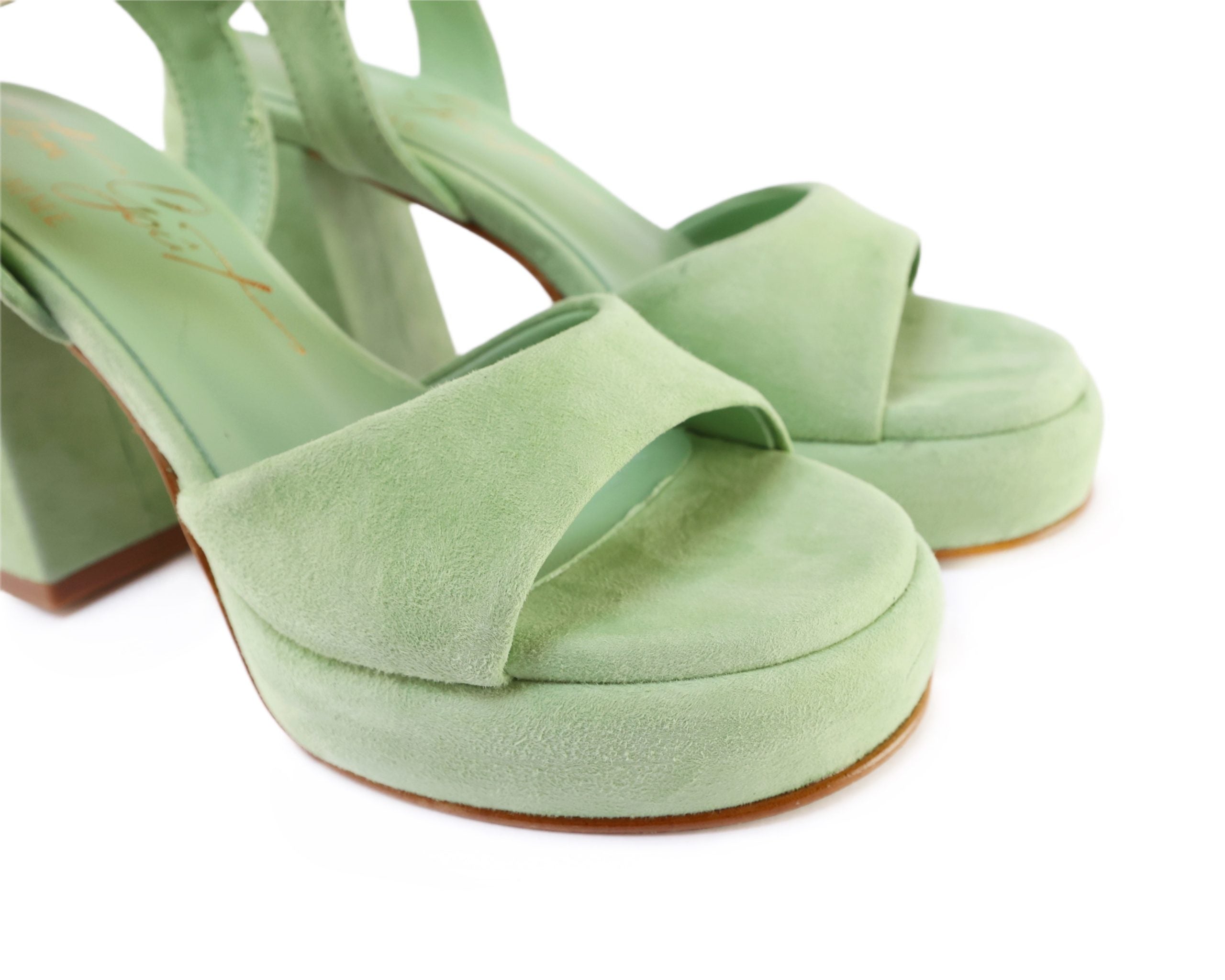 Ton Goût Milk sandalo donna 36 verde camoscio plateau