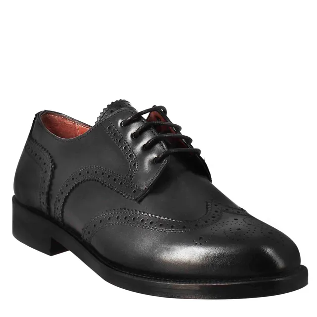Leonardo Shoes Derby Donna Nero Brogue Pelle Cuoio