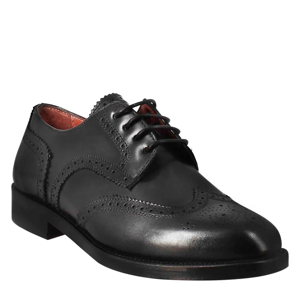 Leonardo Shoes Derby Donna Nero Brogue Pelle Cuoio