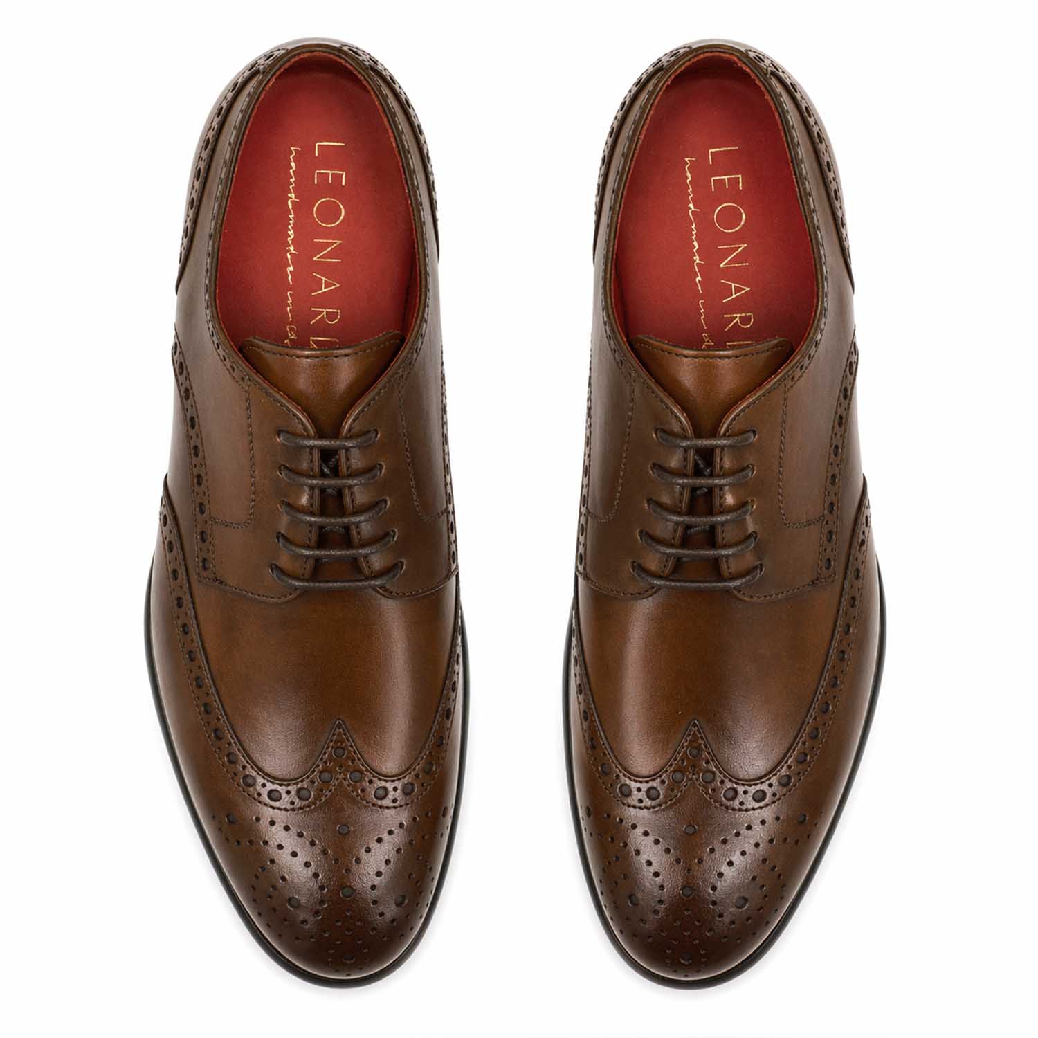 Leonardo Shoes Ottaviano Derby Uomo Marrone Brogue Pelle