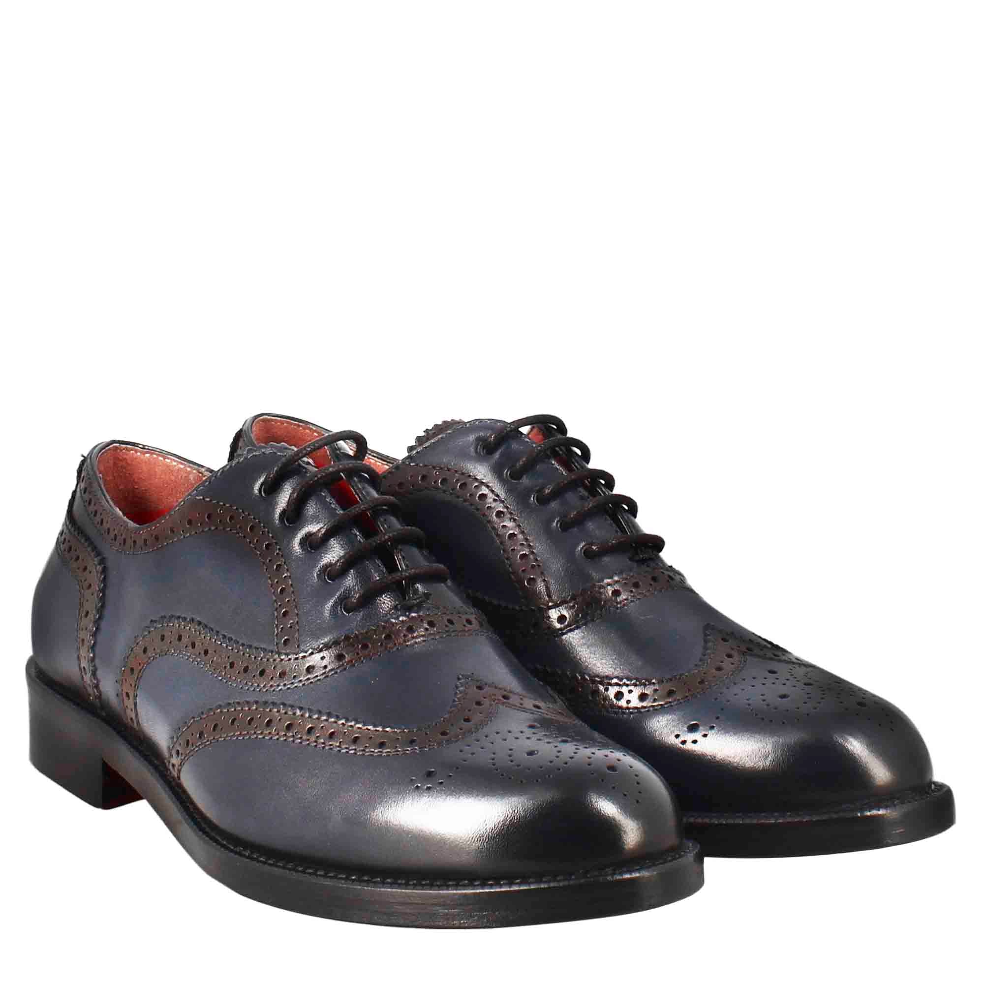 Leonardo Shoes Scarpe Stringate Donna blu brogue pelle