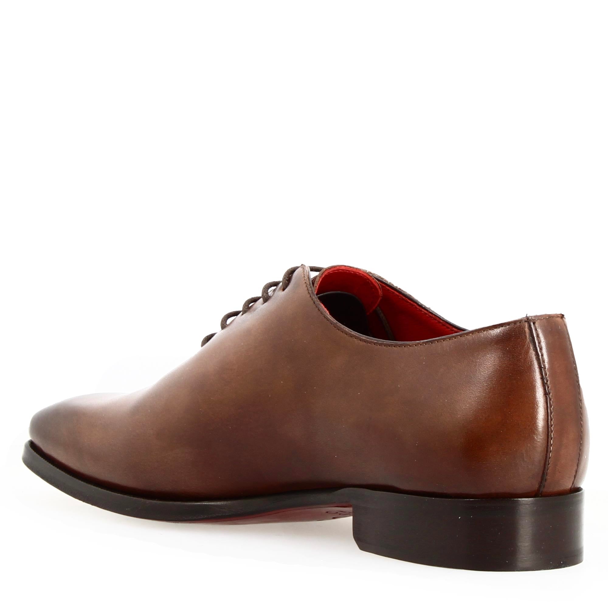 Leonardo Francesine Uomo Brandy Oxford Pelle Punta Squadrata