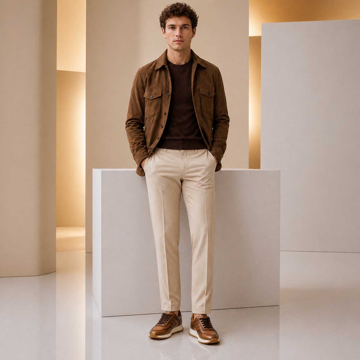 Leonardo Ateneo Sneakers Uomo Pelle Marrone Chiaro Sfumato