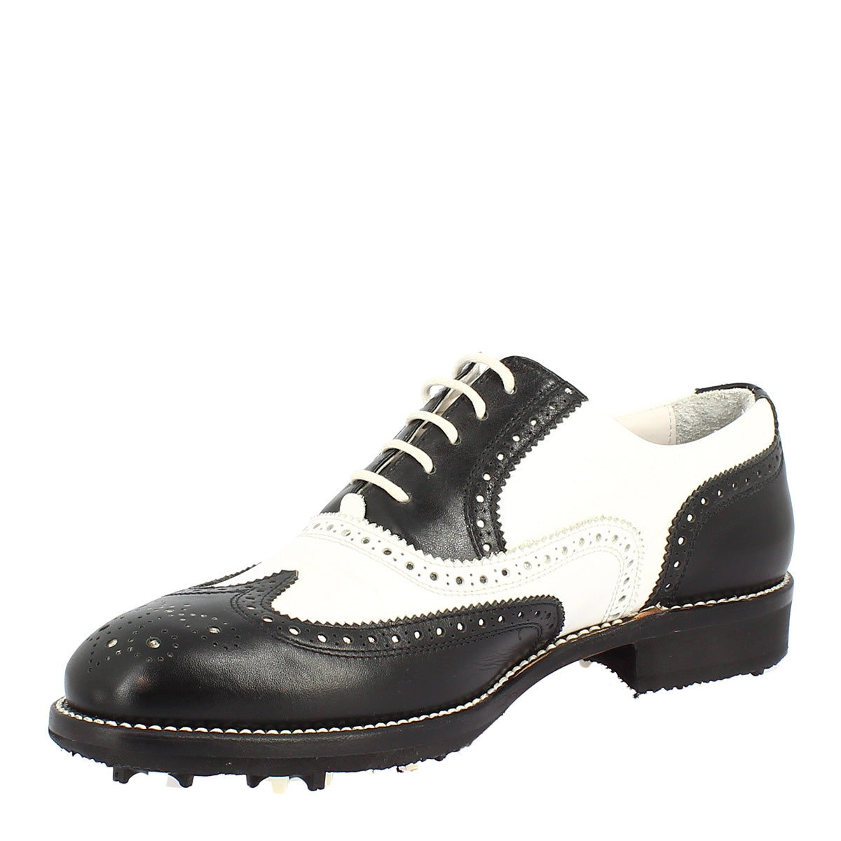 Leonardo Shoes Golf Scarpe da Golf Pelle Bianco Nero Brogue