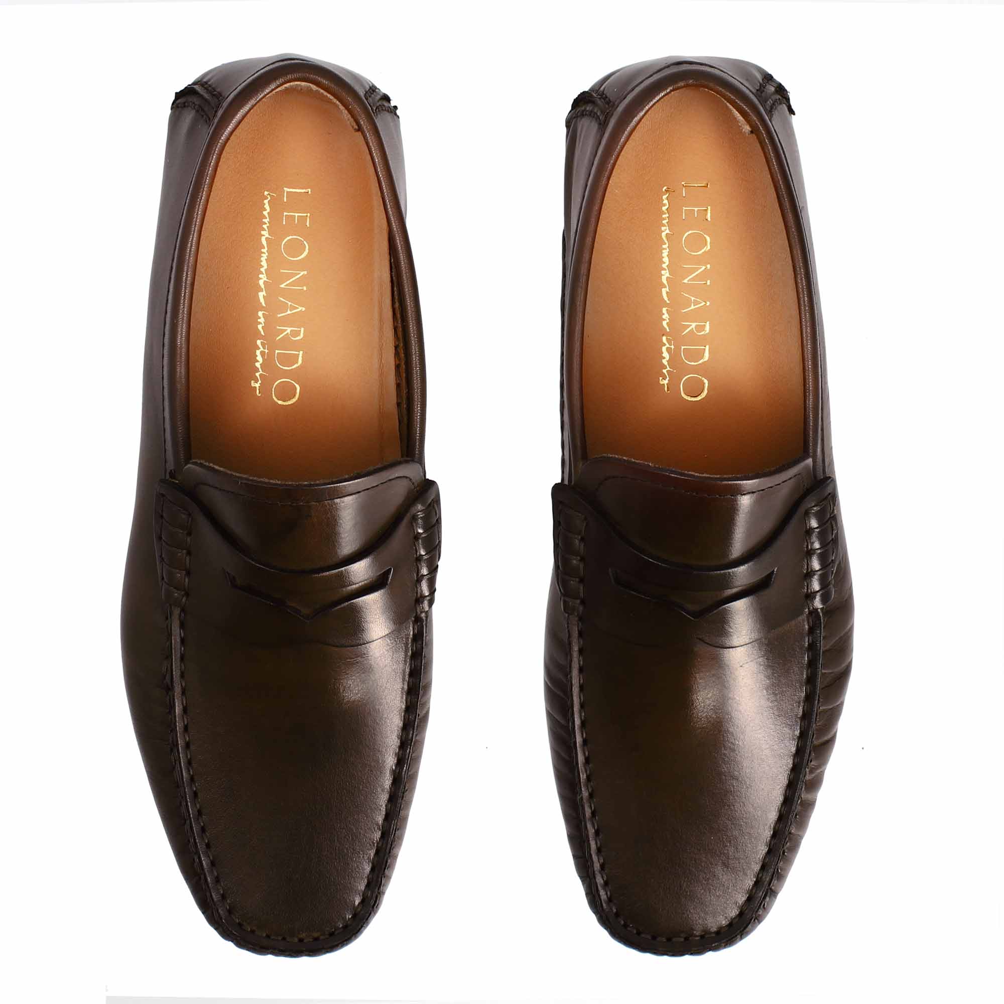 Leonardo Shoes Tiberio mocassini uomo marrone scuro penny
