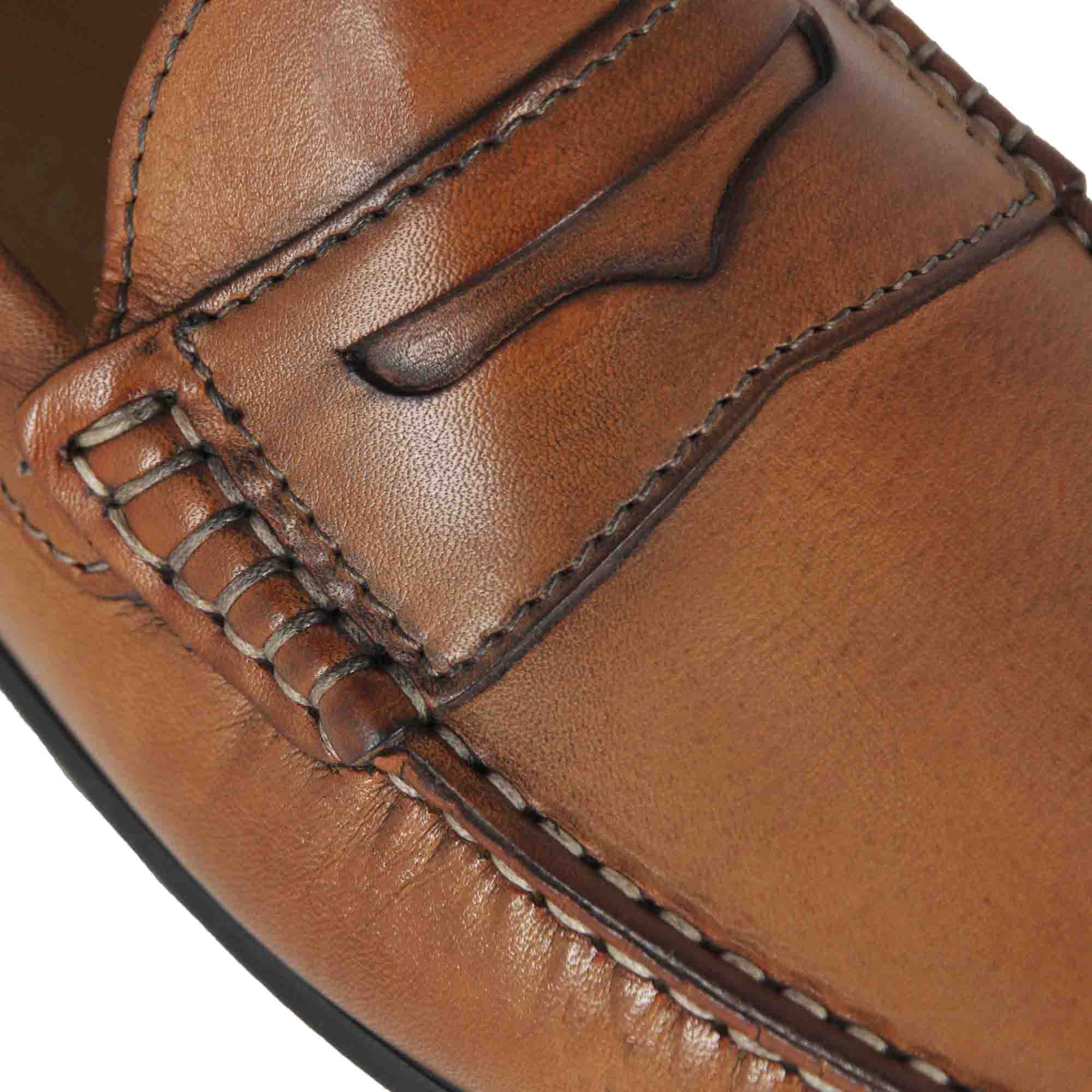 Leonardo Shoes Mocassini Uomo Pelle Marrone Suola Gomma Casual