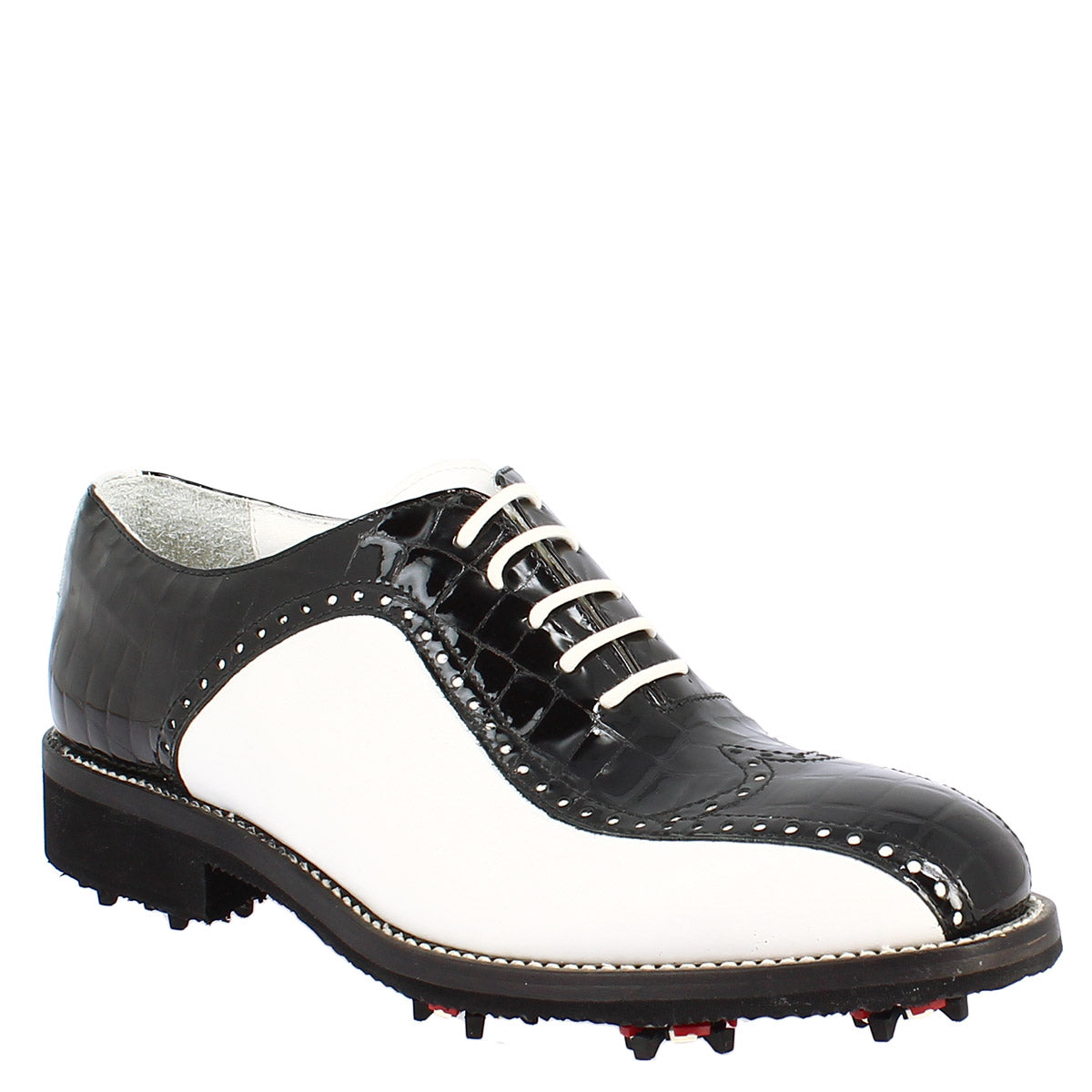 Leonardo Shoes Golf Scarpe da Golf Nero Bianco Cocco Pelle