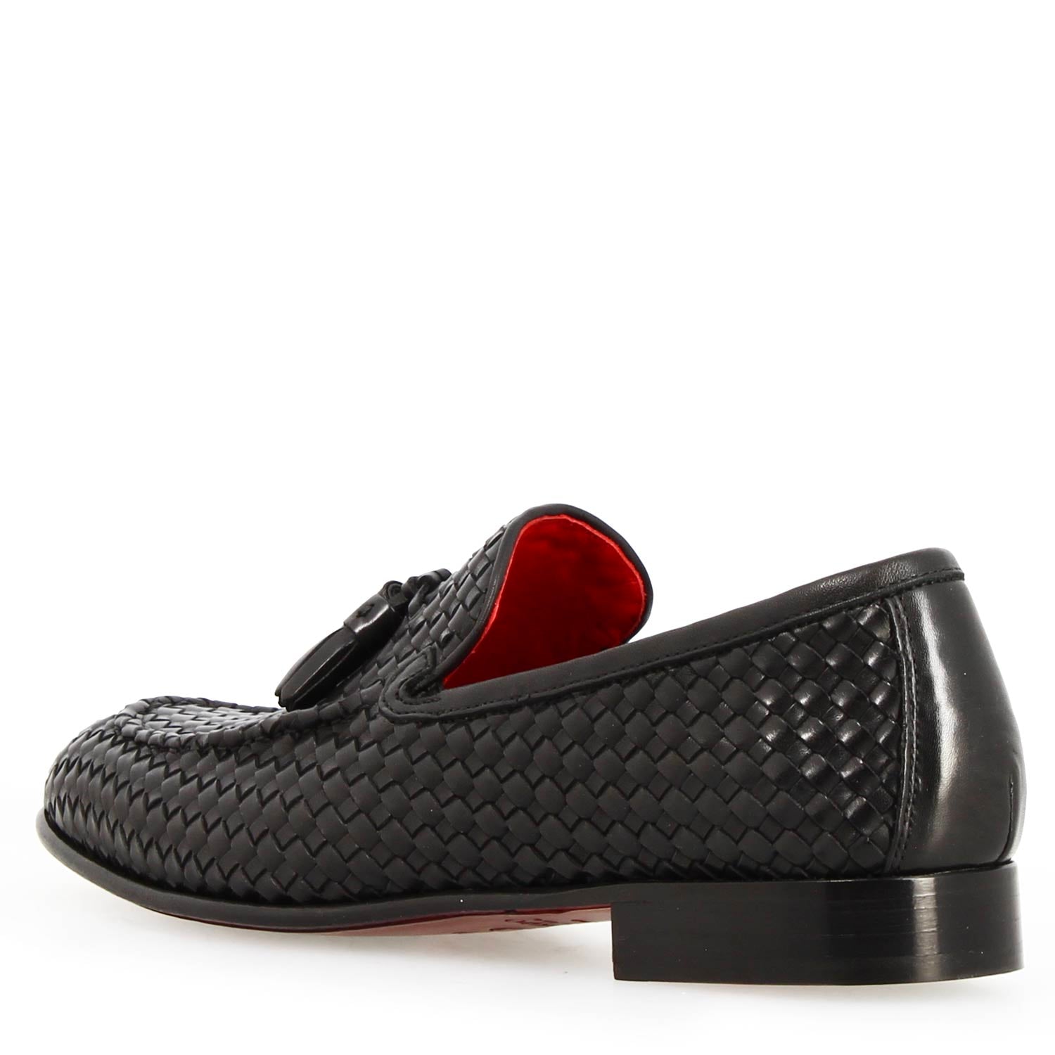 Leonardo Shoes Novello Int Nero mocassini uomo pelle intrecciata