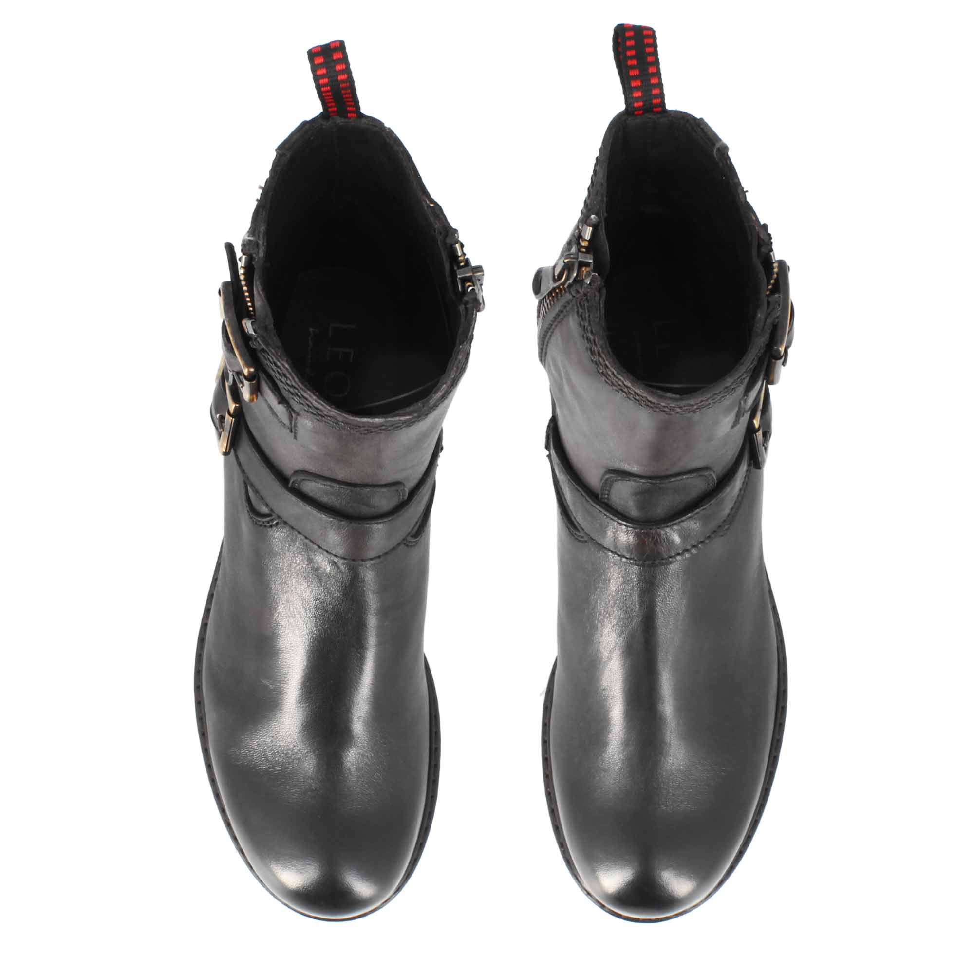 Leonardo Shoes Stivaletto Doppia Fibbia Stivali Donna Nero Vera Pelle
