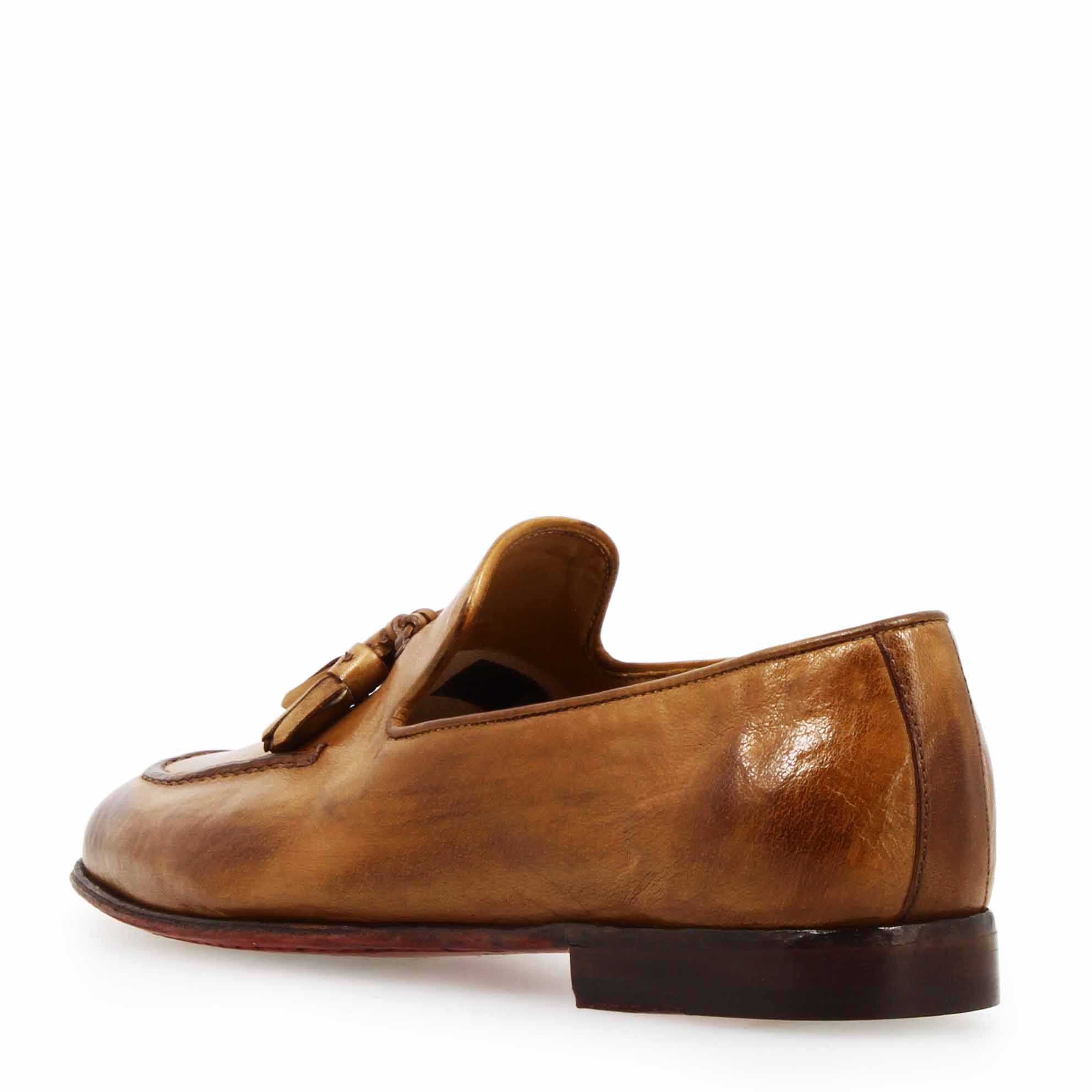 Leonardo Shoes Mocassini Uomo Cavour Buf Pelle Marrone