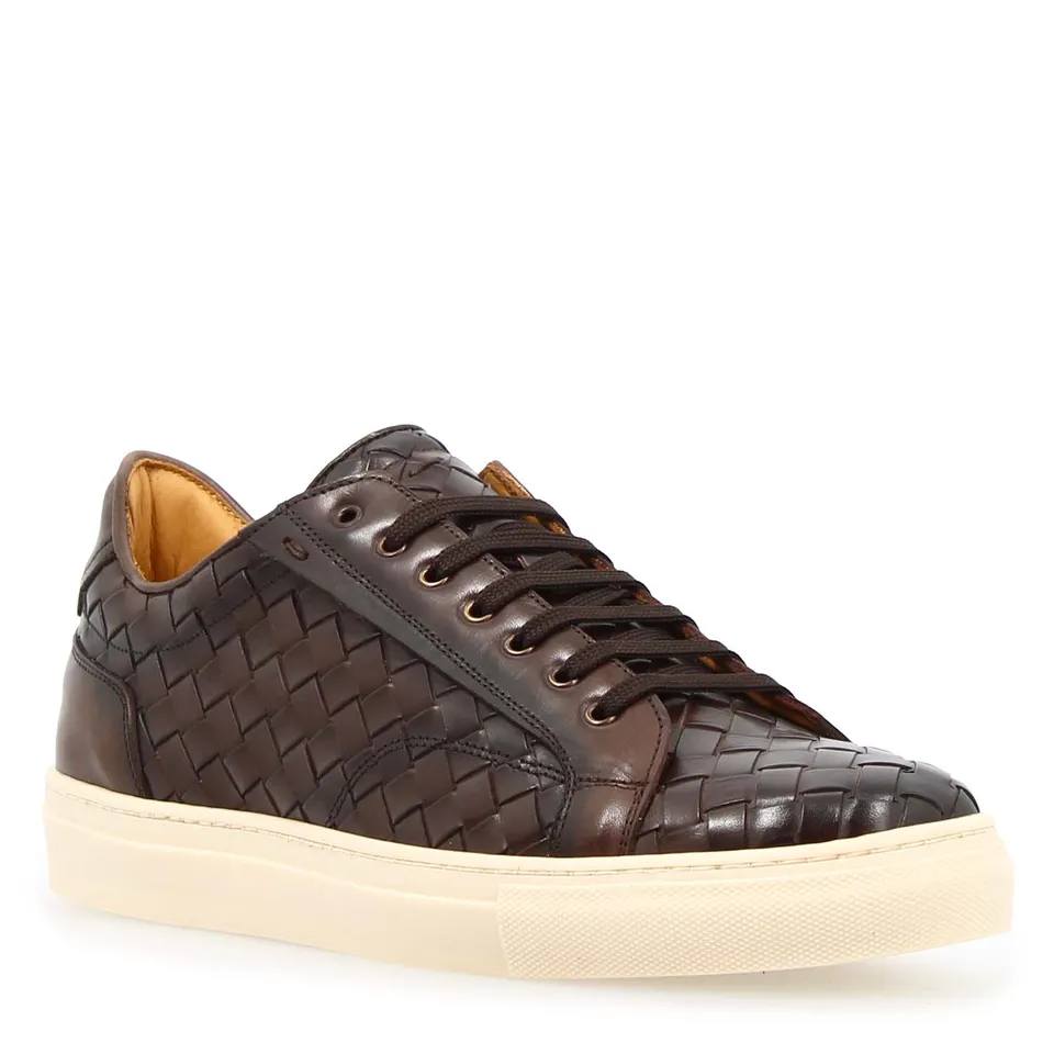Leonardo Shoes Icaro sneakers uomo marrone pelle intrecciata