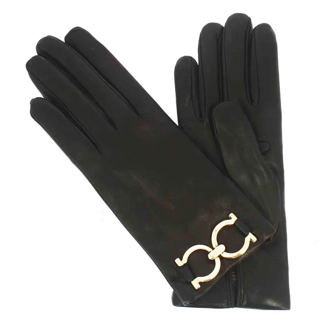 Leonardo Shoes Accessori Donna Guanti Pelle Nero Cashmere Oro