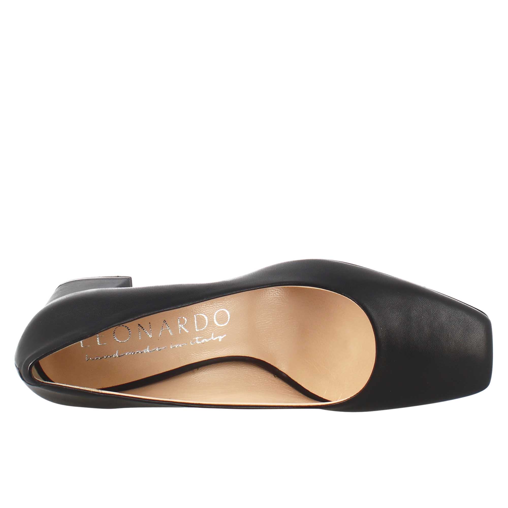 Leonardo Shoes décolleté donna pelle nero punta quadrata 7 cm