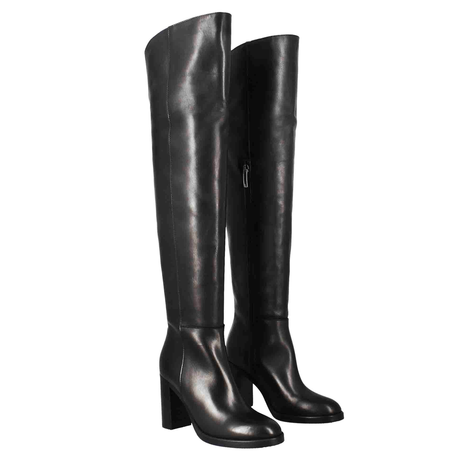 Leonardo Shoes Stivali Donna Stivale Pelle Nero Tacco 9 cm