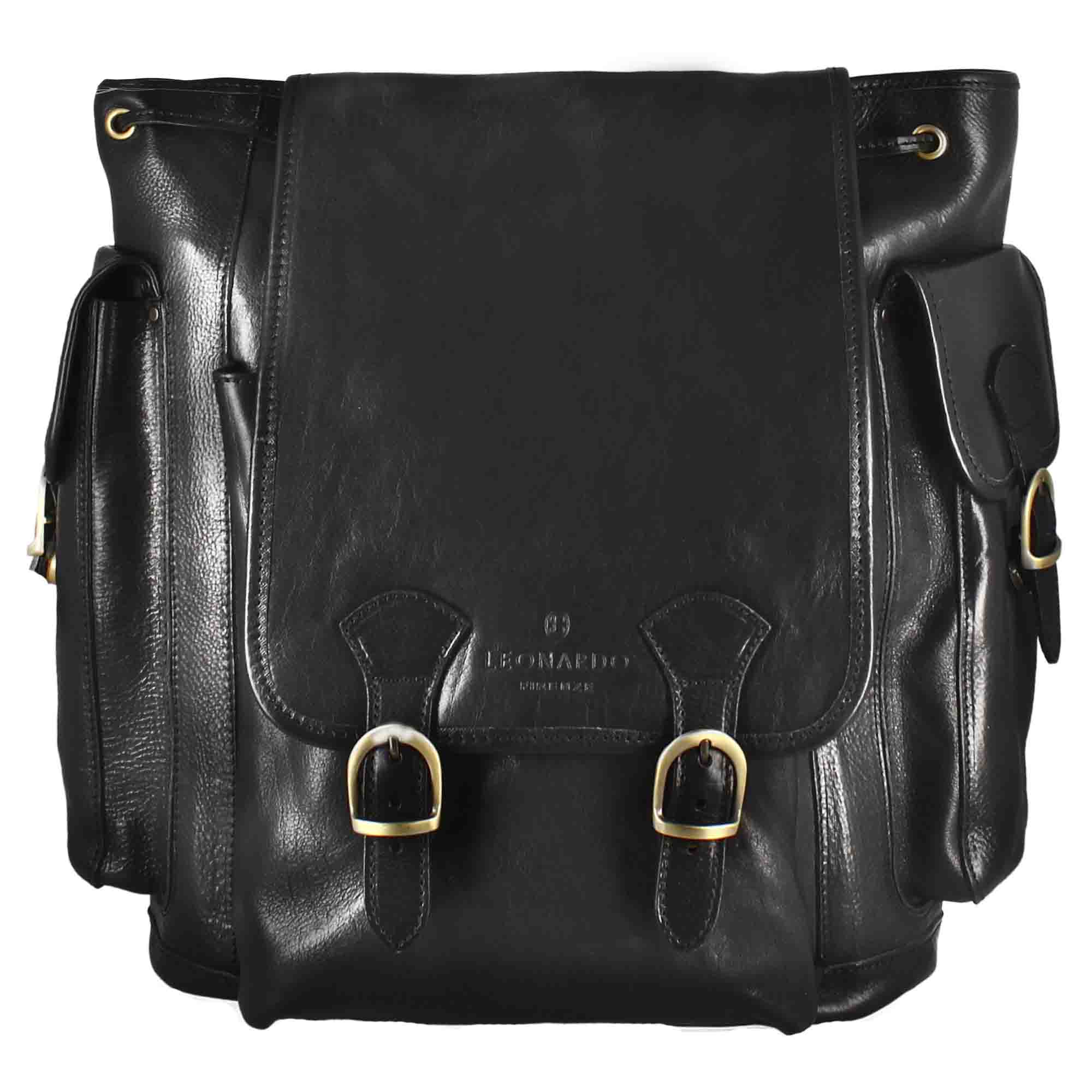 Leonardo Shoes Zaino Uomo Pelle Nero Multitasche