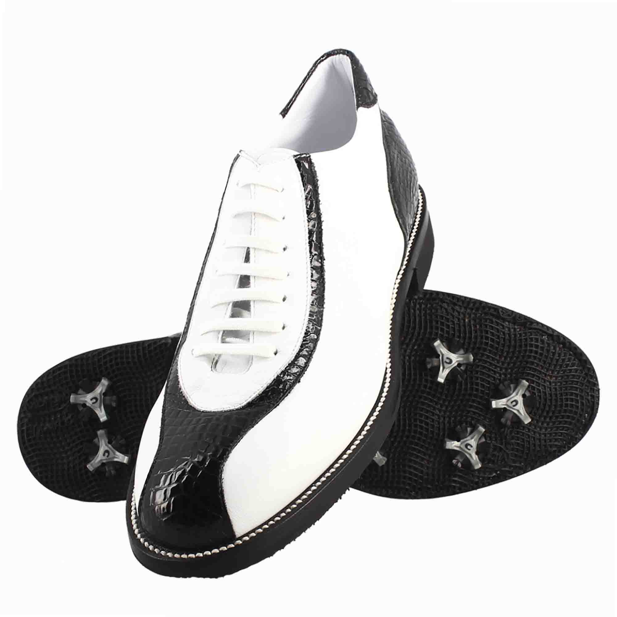 Leonardo Shoes Golf Scarpe Golf Pelle Bianco Cocco Nero