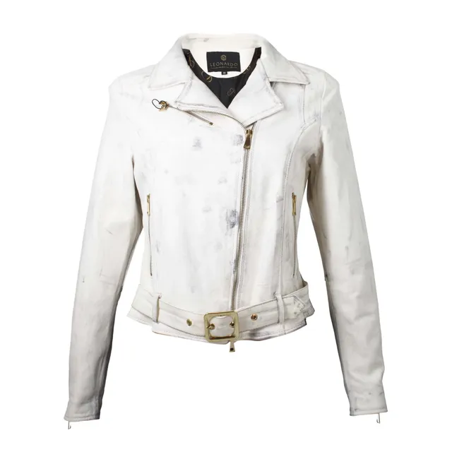 Leonardo Shoes BF-20 giacca pelle donna bianco maculato