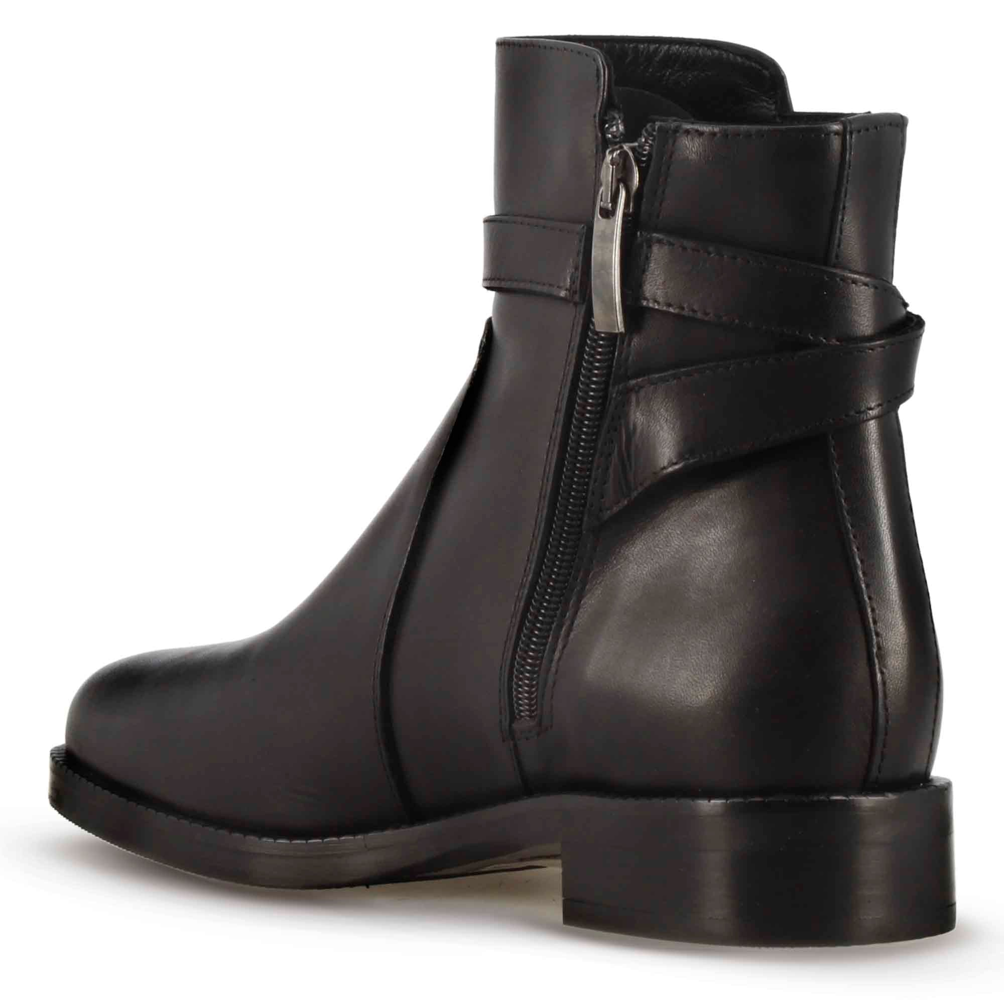 Leonardo Shoes Stivali Donna Stivaletto Pelle Nero con Fibbia