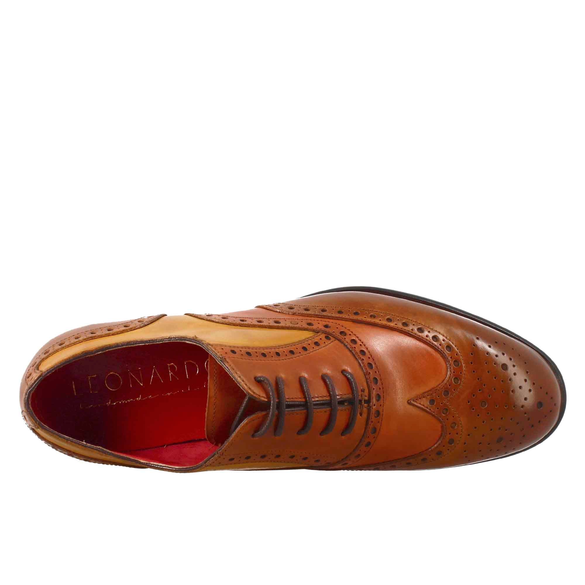 Leonardo Shoes BF-30 francesine uomo pelle marrone brogue