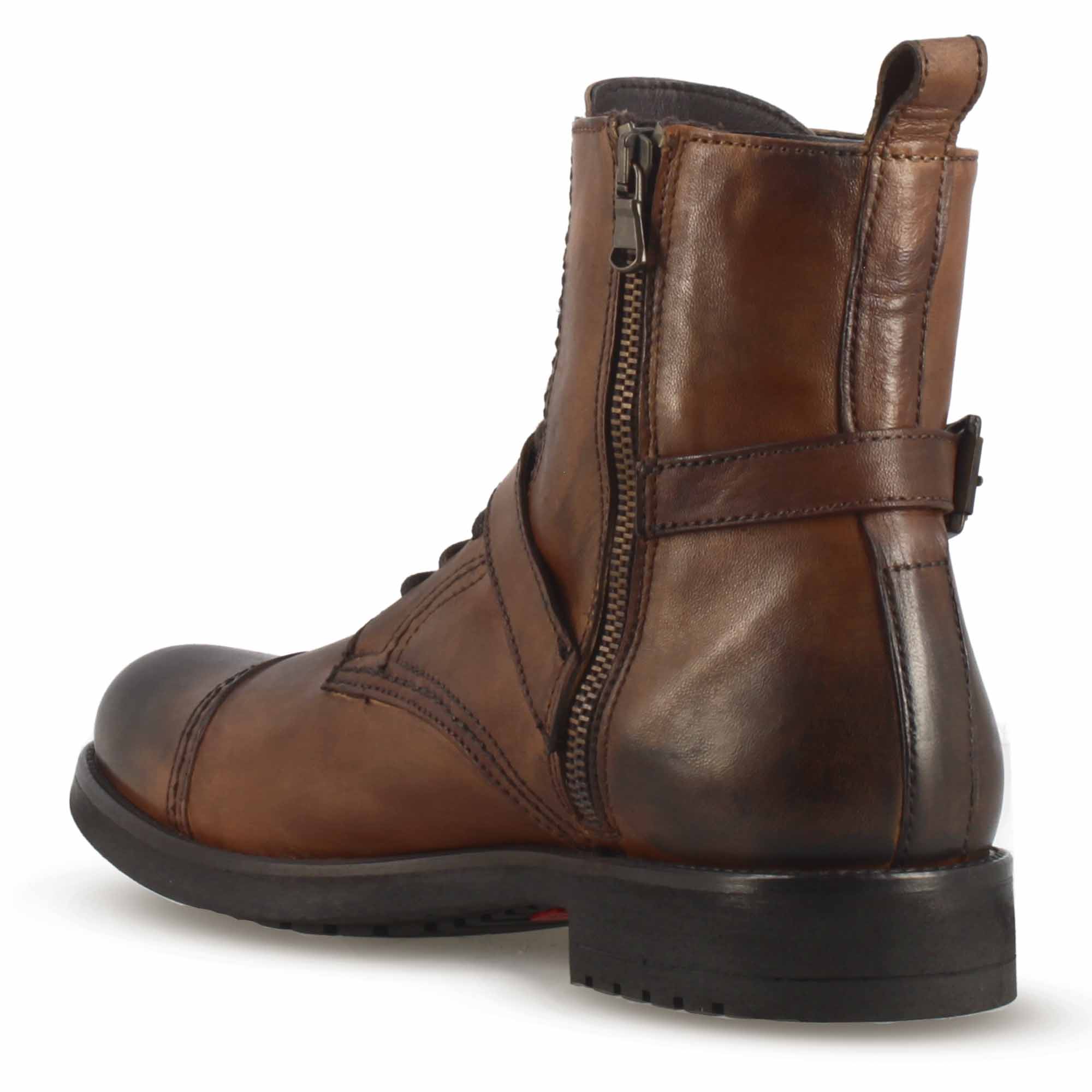 Leonardo Shoes BF-20 stivaletti uomo pelle marrone