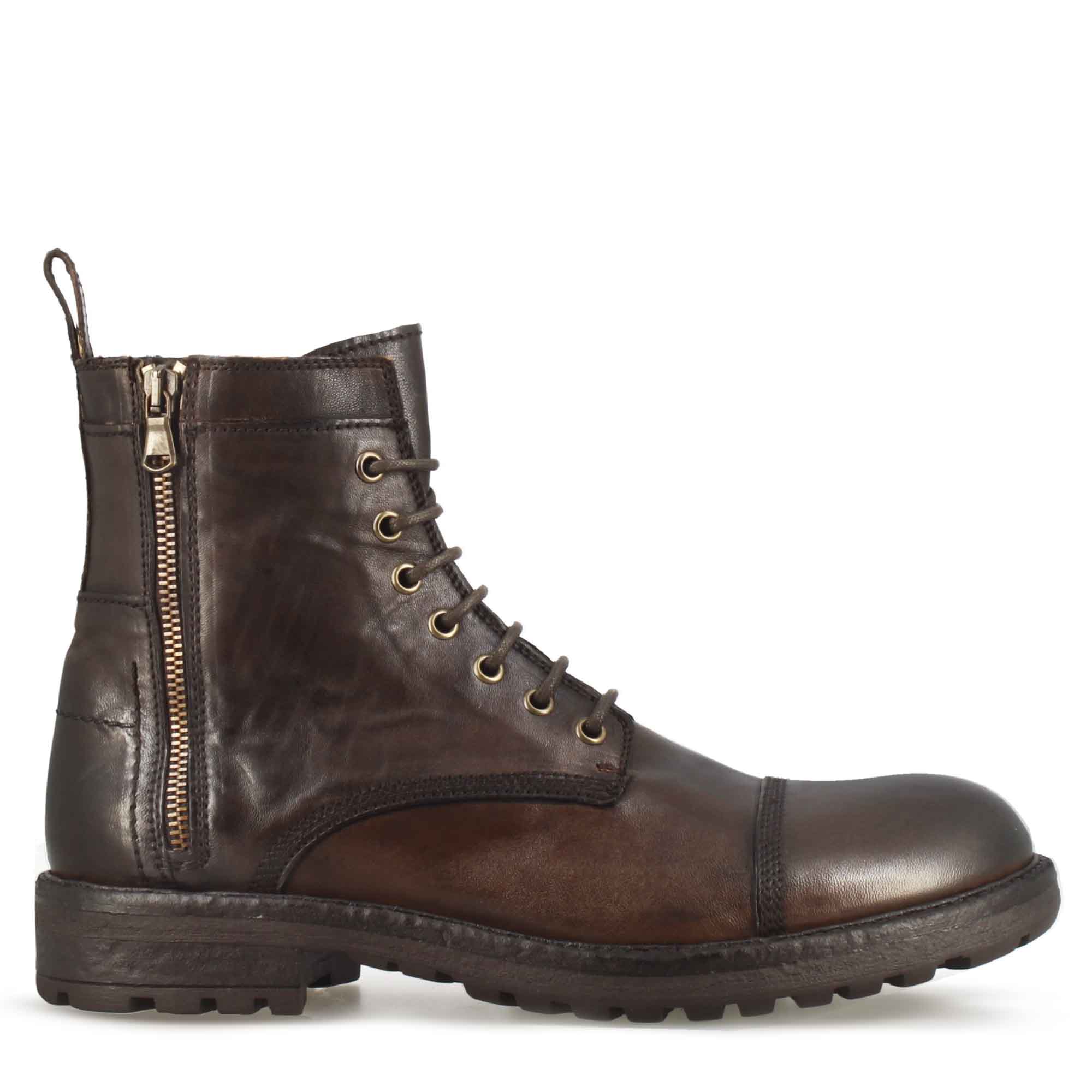 Leonardo Shoes Stivaletti Uomo anfibio marrone scuro pelle