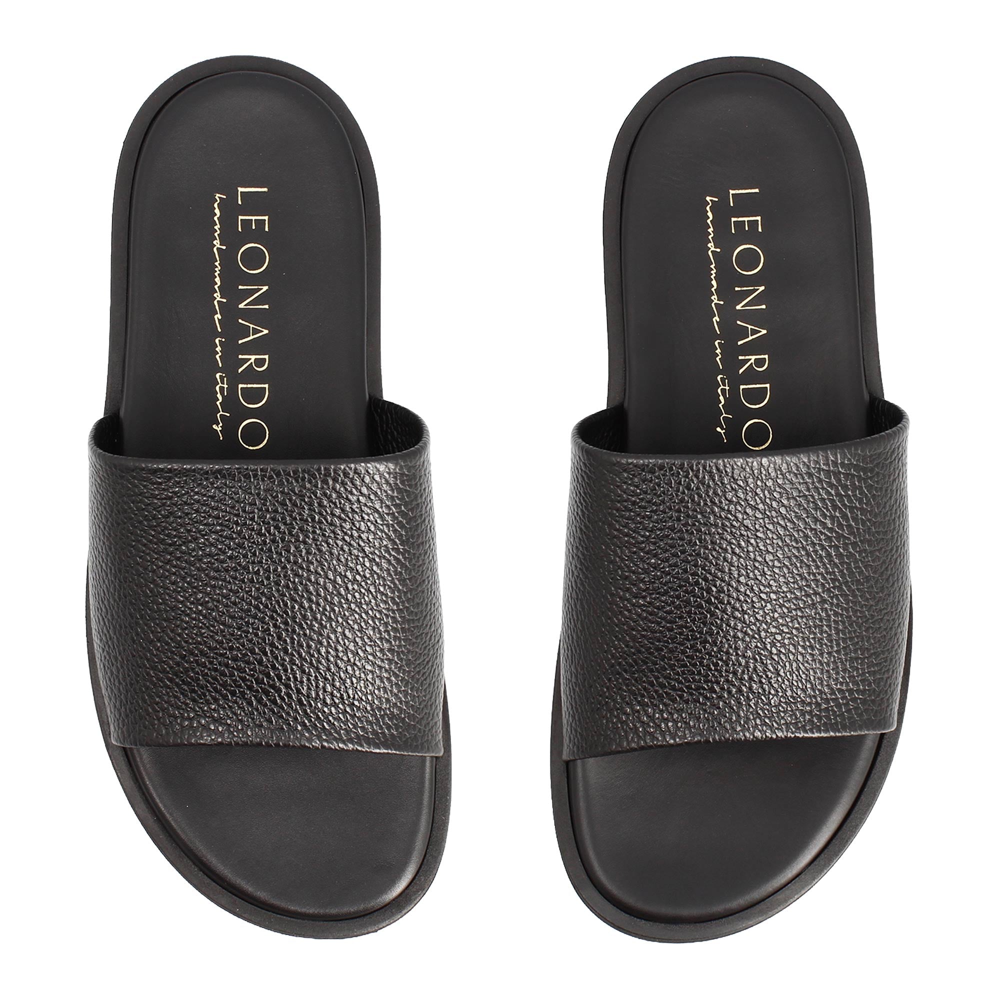 Leonardo Shoes Romolo sandalo uomo pelle nera suola gomma