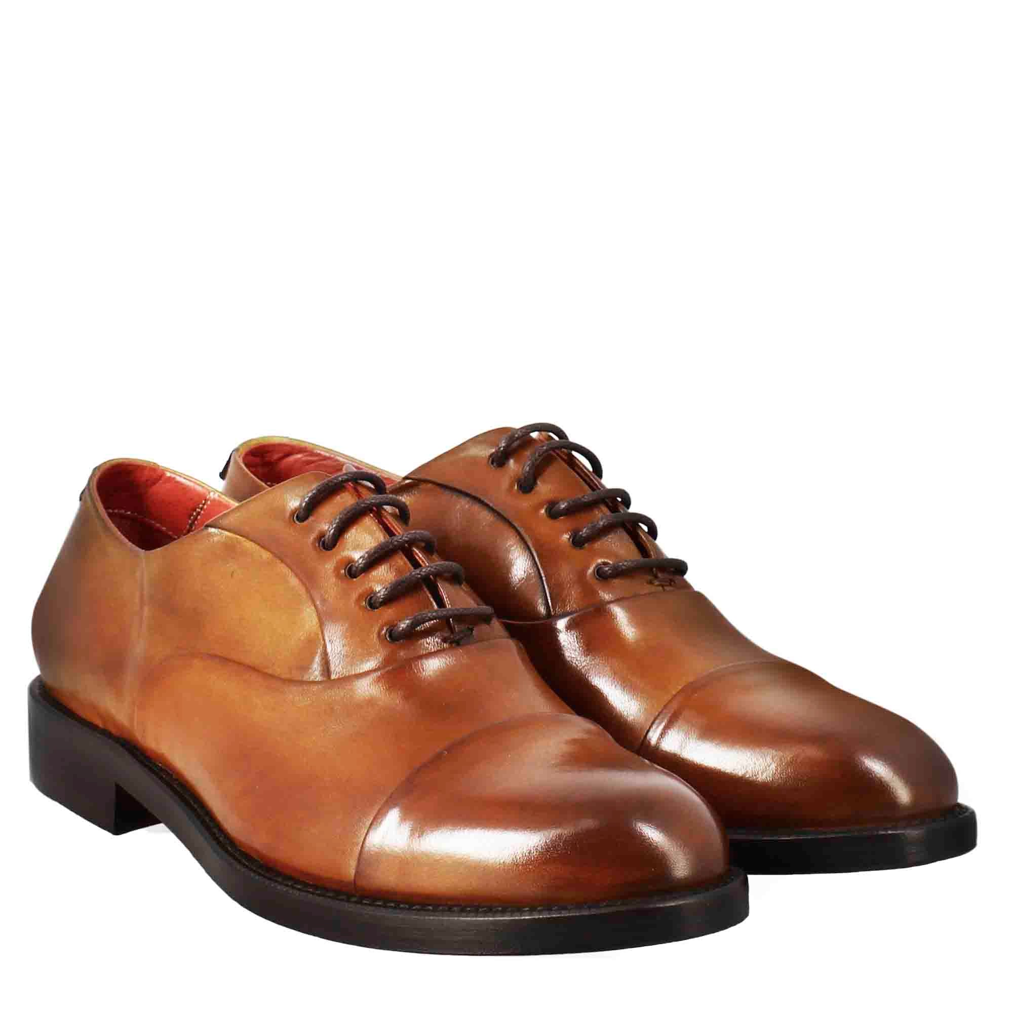 Leonardo Shoes Francesina donna pelle marrone chiaro stringata
