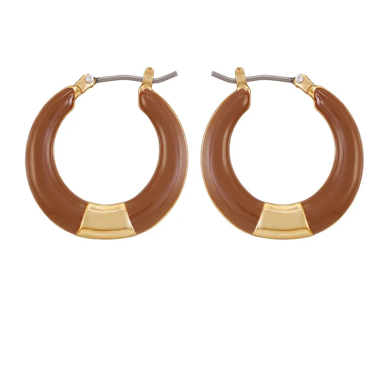 Vince Camuto orecchini cerchio oro smalto marrone