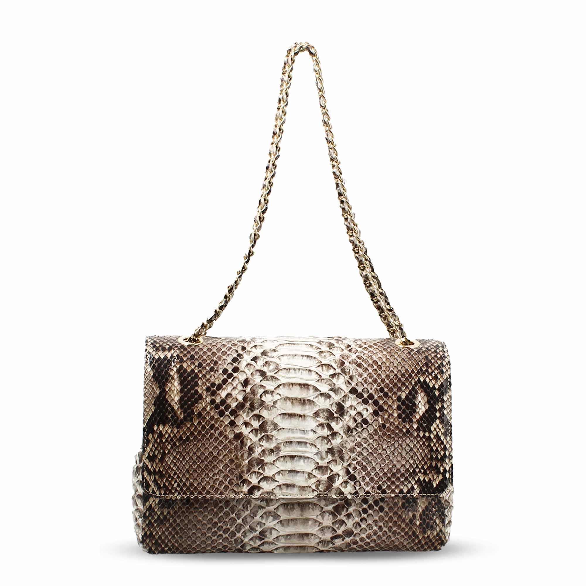 Leonardo Shoes BF-20 borsa donna pelle pitone marrone