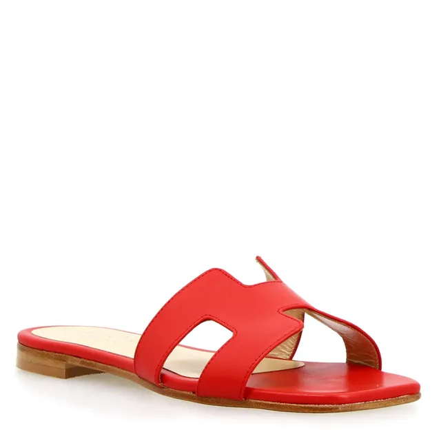 Leonardo Shoes Harmony sandalo donna rosso nappa tacco basso