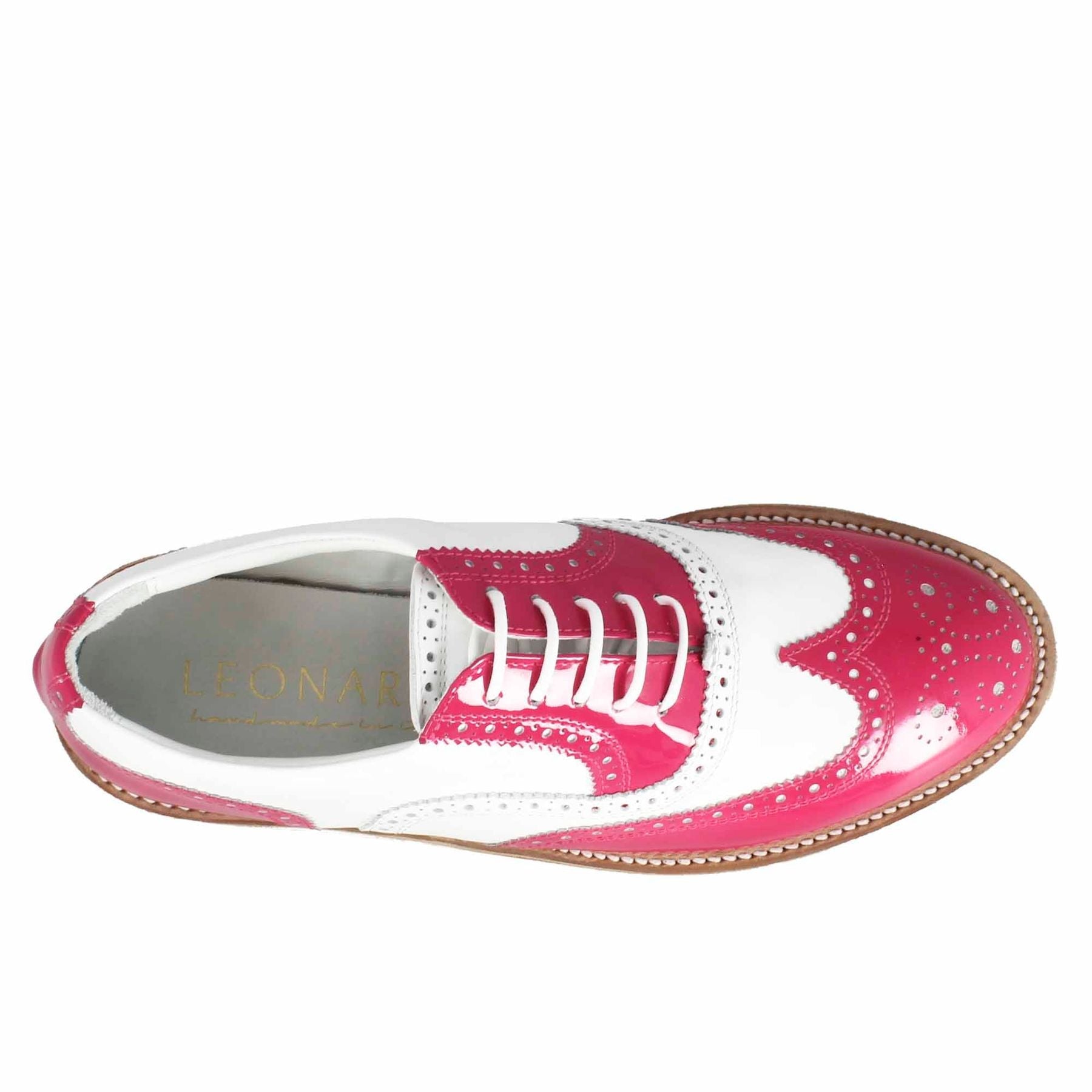 Leonardo Shoes Golf scarpe golf pelle bianco rosa