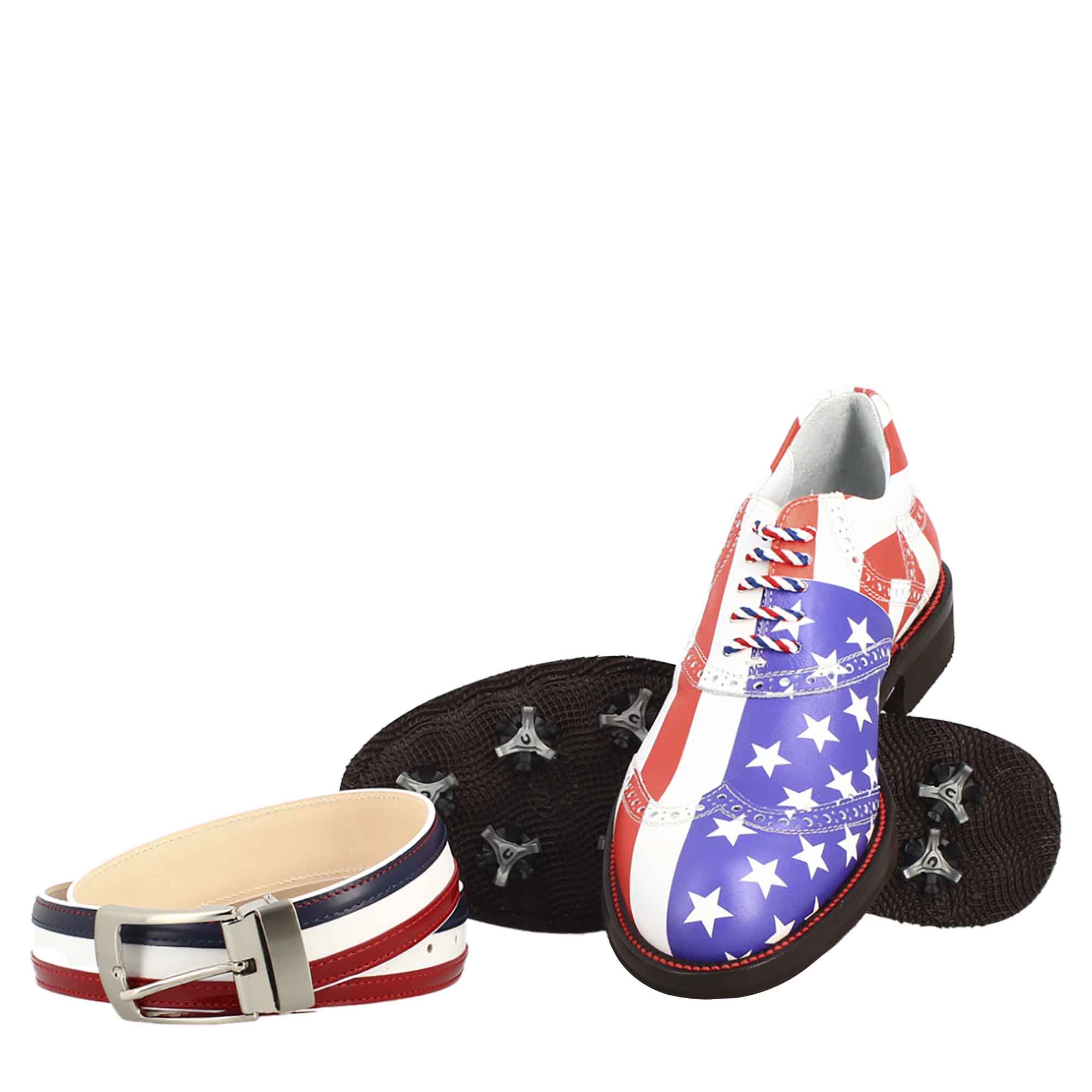 Leonardo Shoes USA scarpe da golf pelle blu rosso bianco