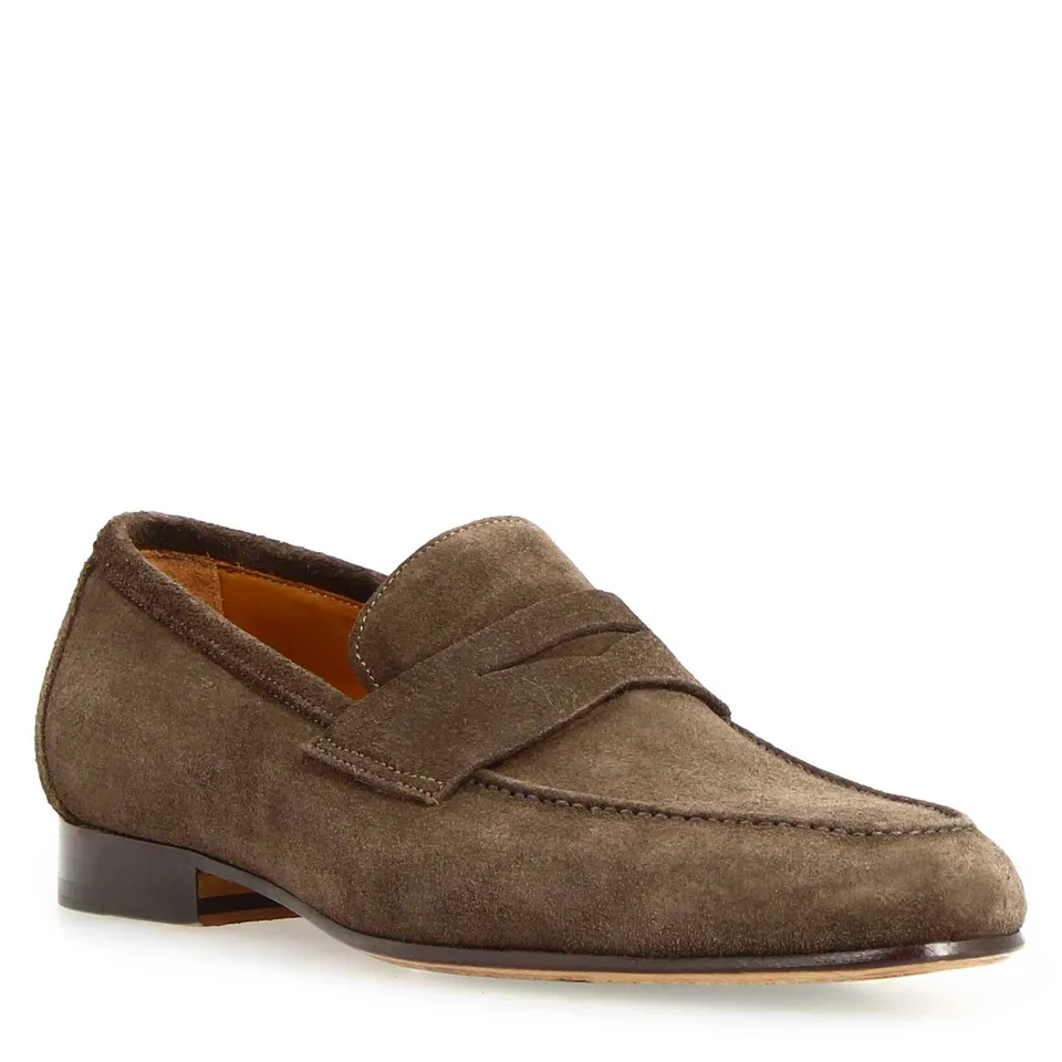 Leonardo Shoes Mocassini Uomo Manfredo camoscio marrone scuro