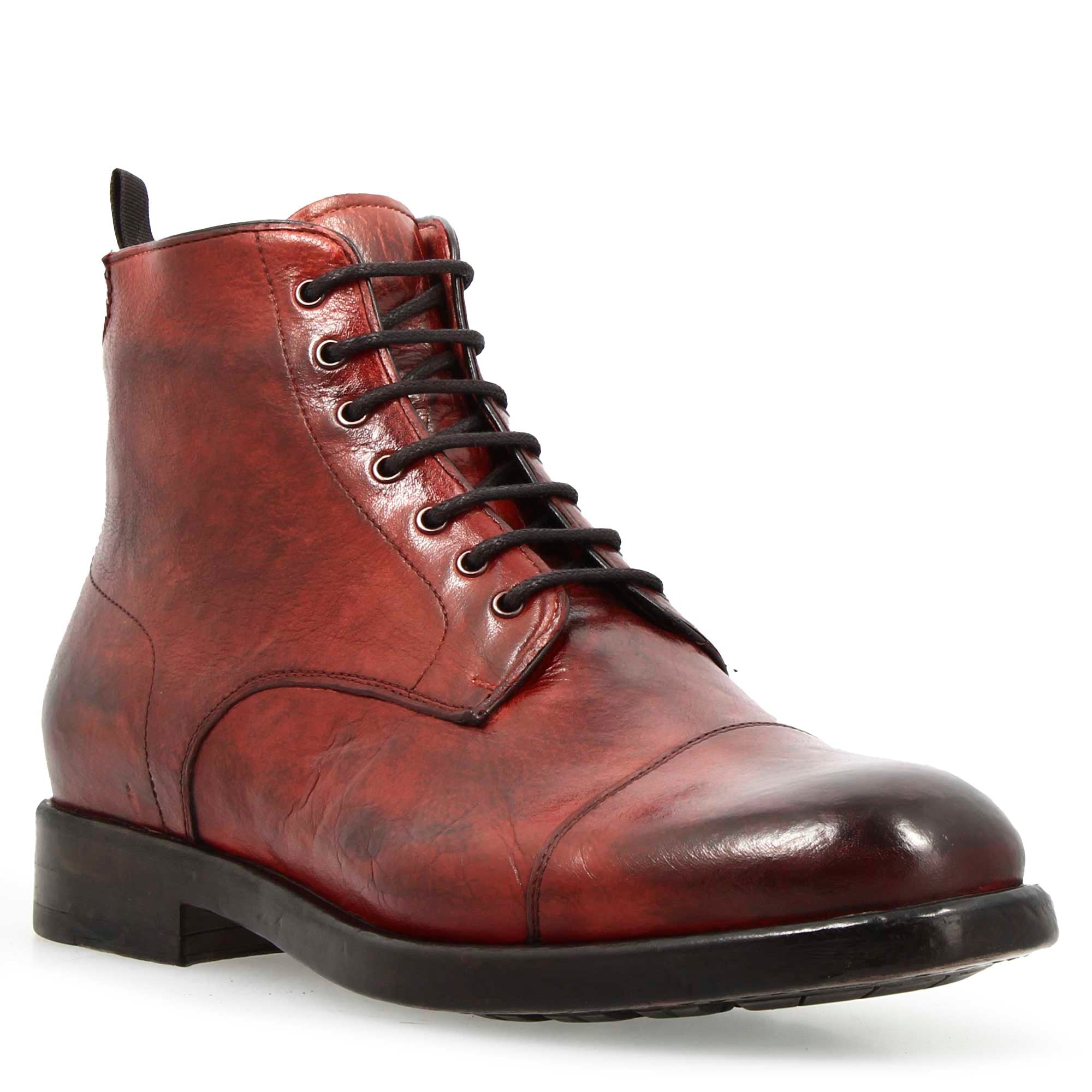 Leonardo Shoes Cesare stivaletto cap toe pelle bordeaux