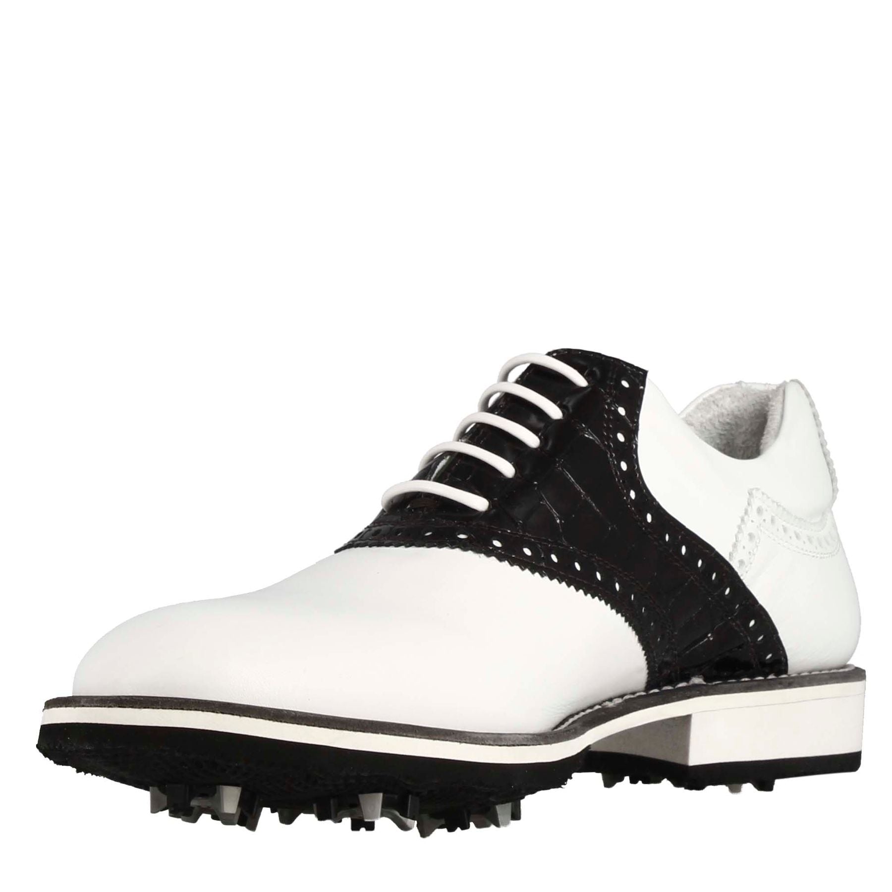 Leonardo Shoes Golf Calzature scarpe golf bianco nero pelle