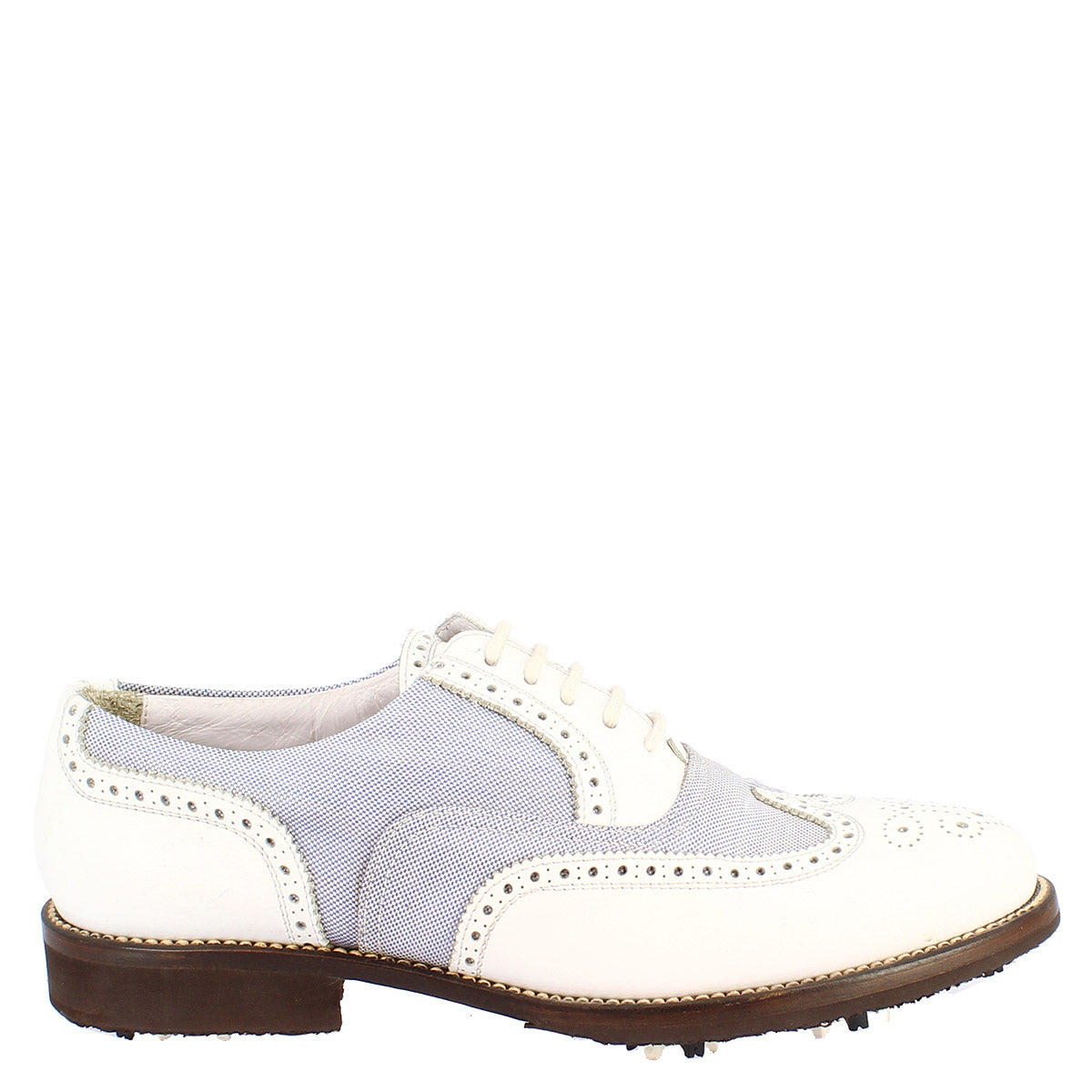 Leonardo Shoes Scarpe Golf Pelle Bianca Tacchetti