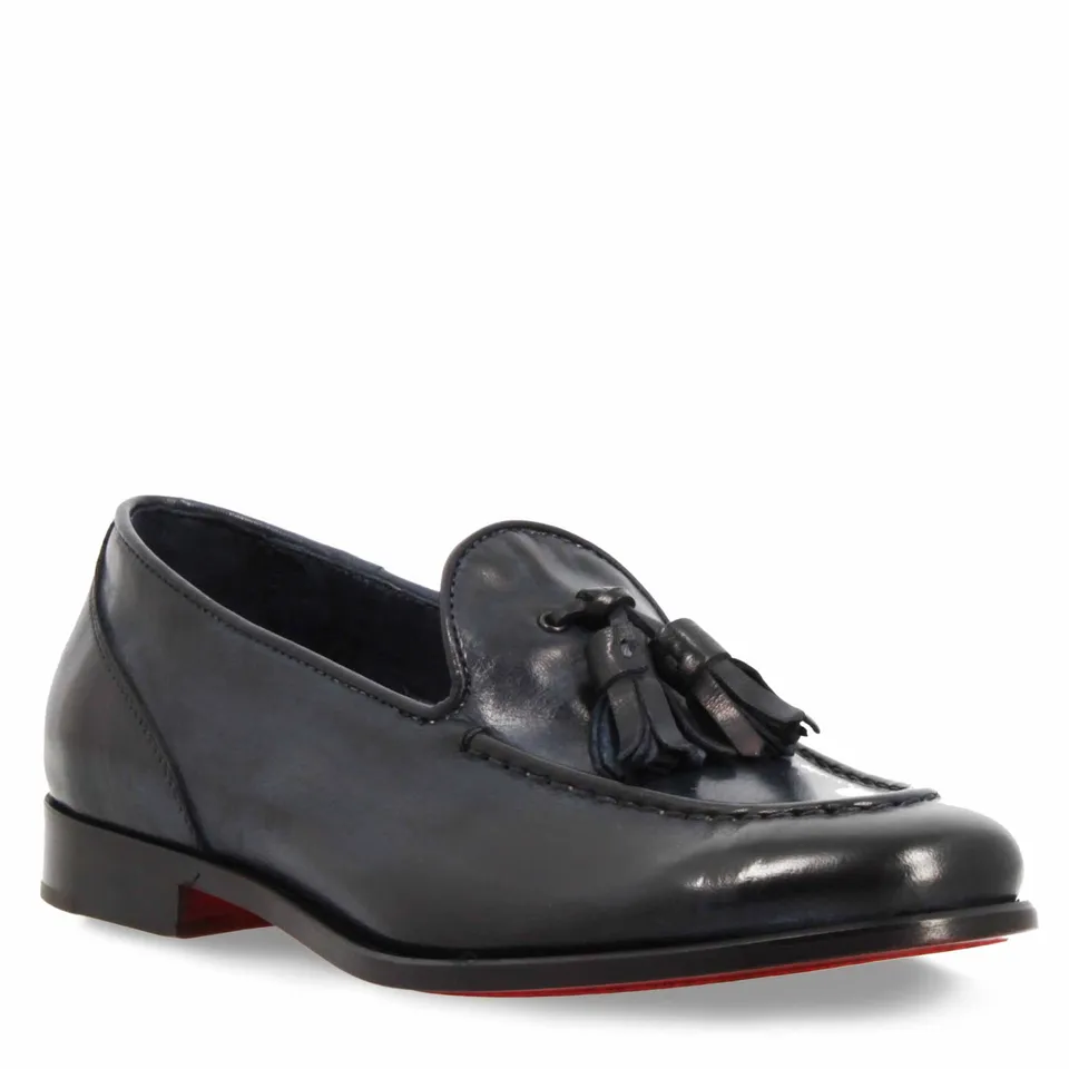 Leonardo Shoes Appia Blu mocassini donna pelle blu nappine
