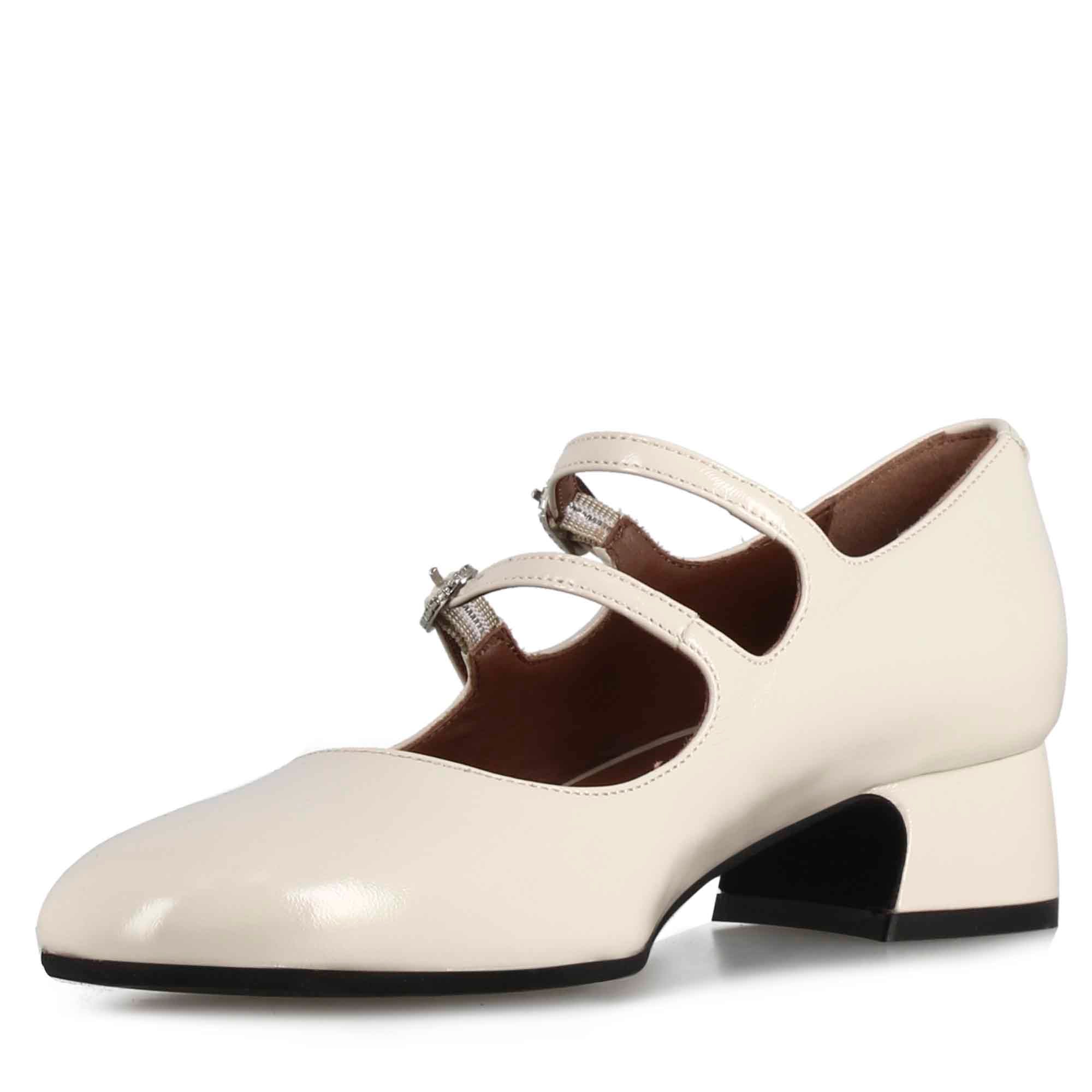 Leonardo Shoes Mary Jane vernice bianca tacco 4 cm