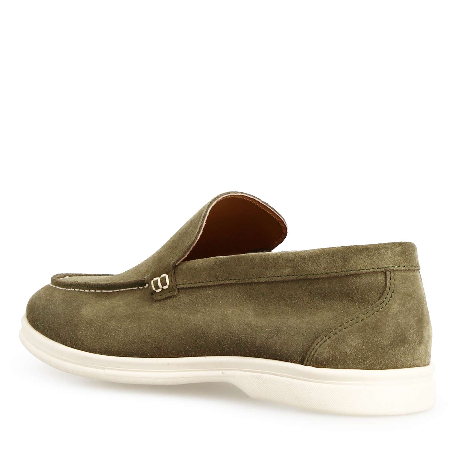 Leonardo Shoes Elite Verde mocassini uomo camoscio verde suola bianca
