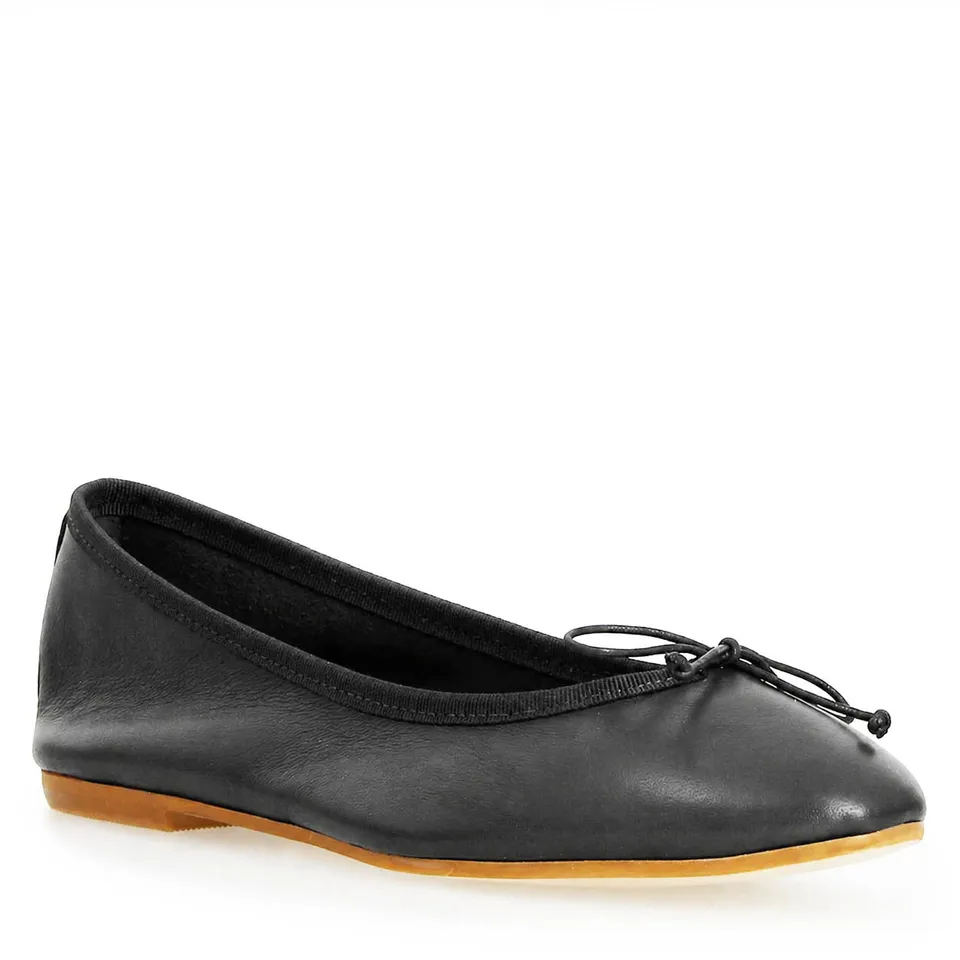 Leonardo Shoes Ballerine Donna Fiocco Nappa Pelle Nera Punta Tonda