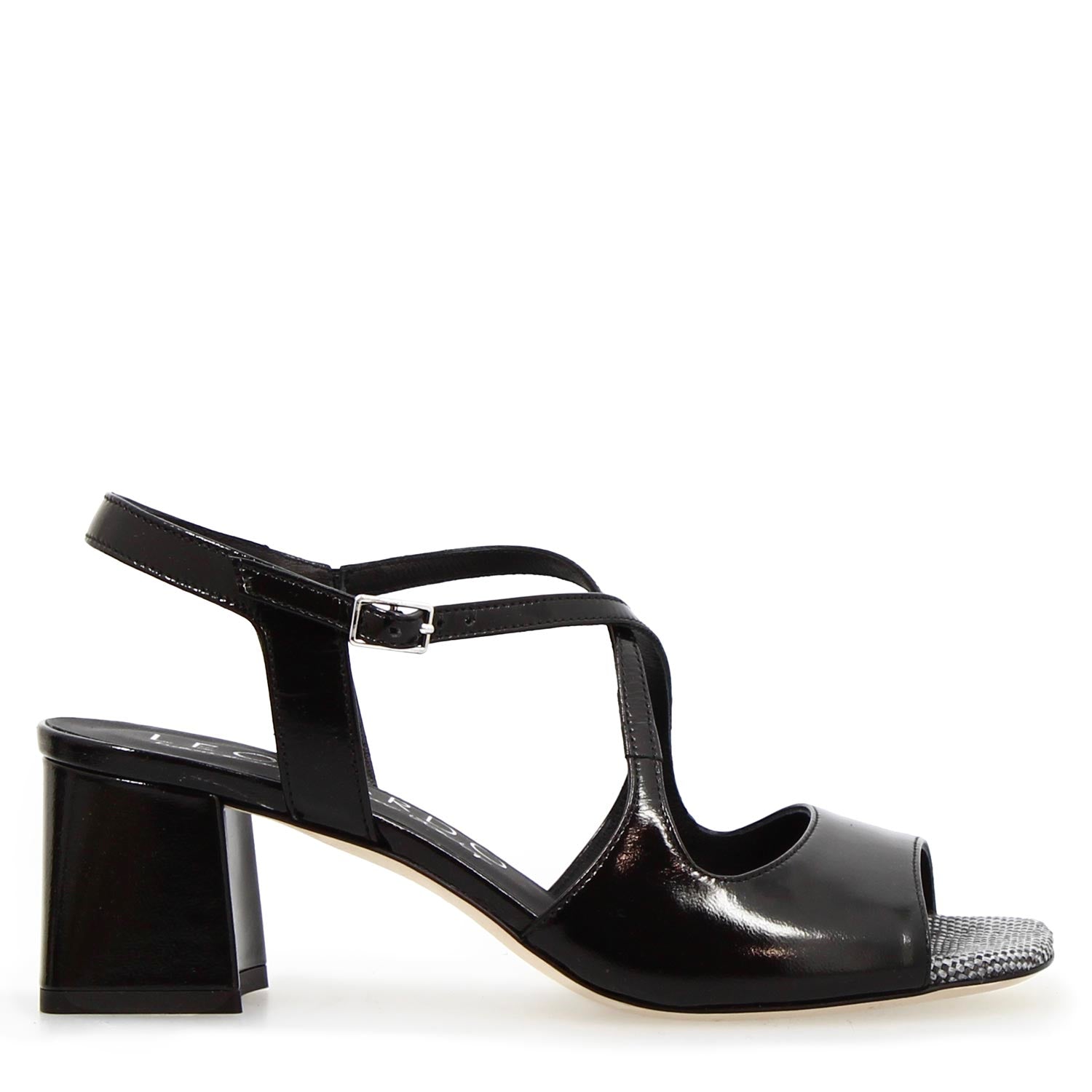 Leonardo Shoes Sandali Donna Fiamma Nero vernice tacco 7
