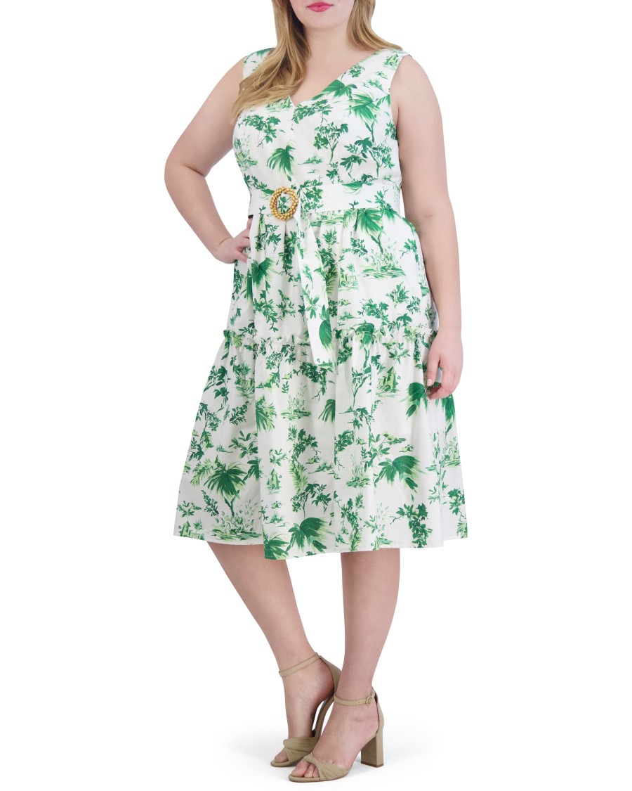 Vince Camuto abito midi floreale cotone con cintura