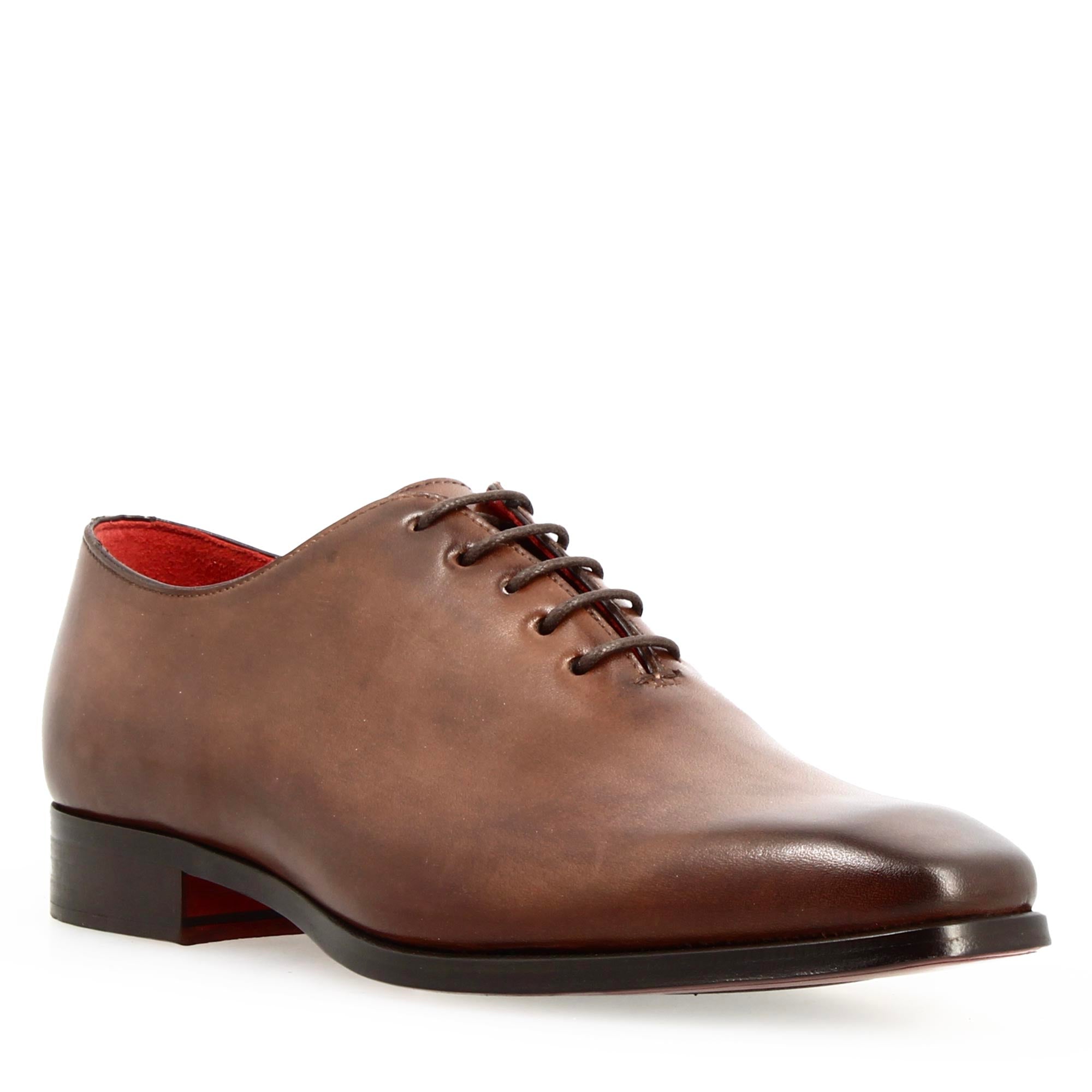 Leonardo Francesine Uomo Brandy Oxford Pelle Punta Squadrata